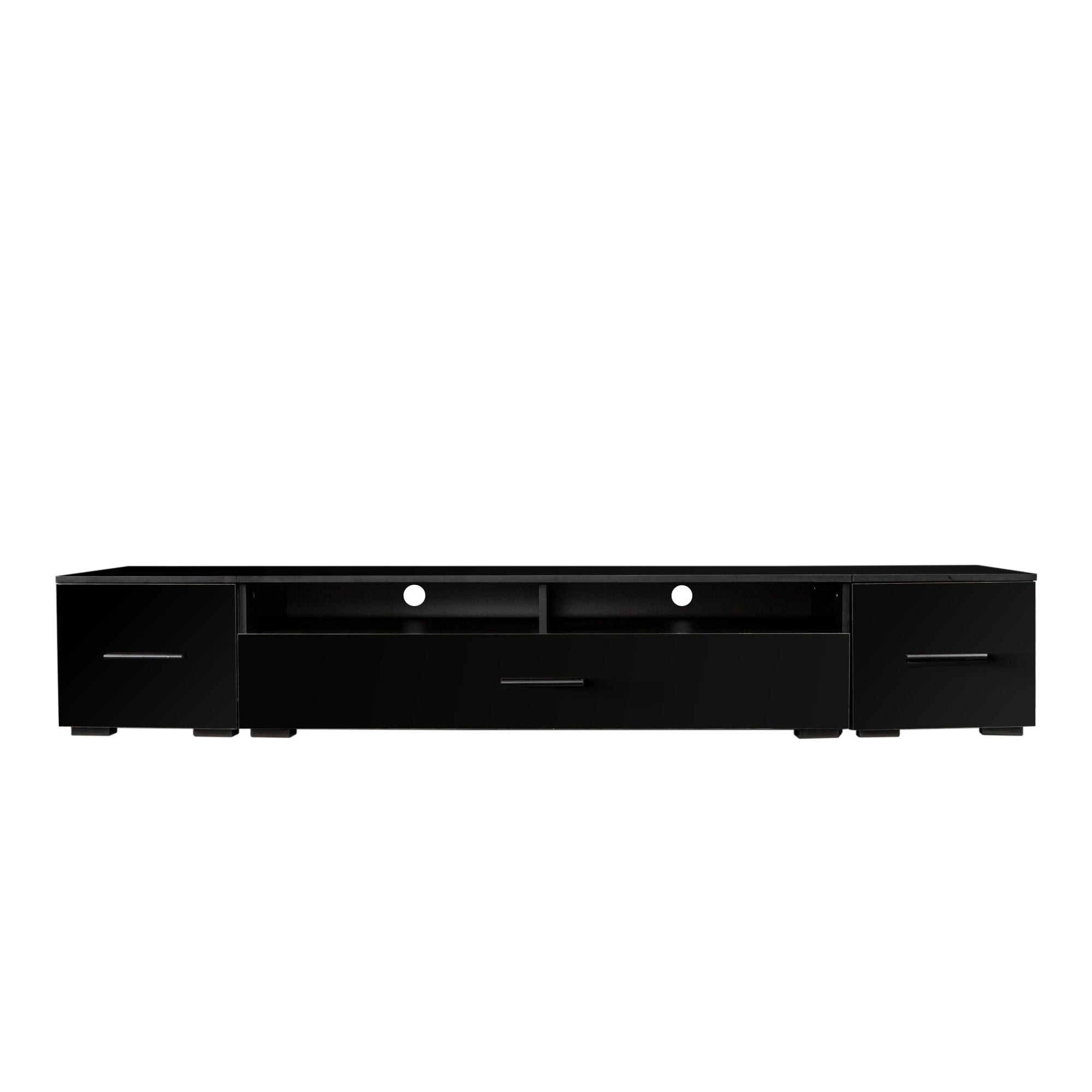 ON-TREND Extended, Minimalist Style 7 Pieces Floating TV Stand Set, High Gloss Wall Mounted Entertainment Center with 16-color LED Light Strips for 90+ inch TV, Black