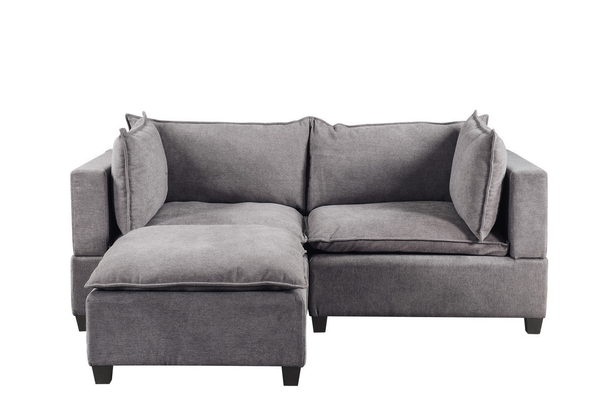 Madison 83.5" Light Gray Fabric Sectional Loveseat Ottoman