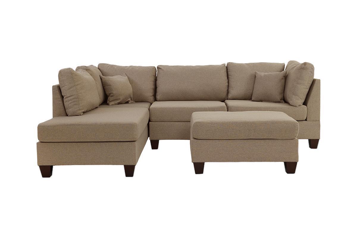 Sand Color Linen Like Fabric 3pcs Sectional Reversible