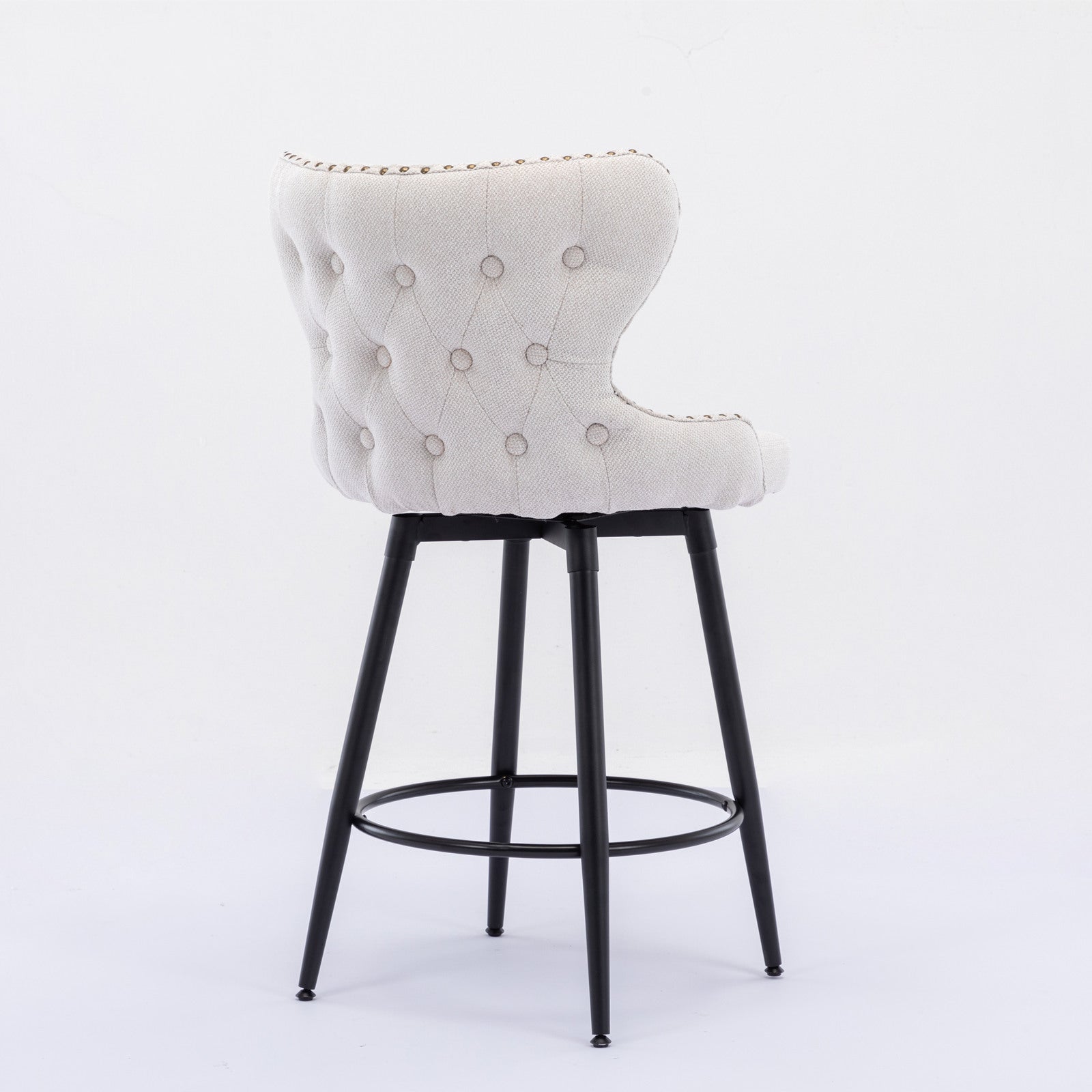 A&A Furniture,Counter Height 25" Modern Linen Fabric bar chairs,180° Swivel Bar Stool Chair for Kitchen,Tufted Cupreous Nailhead Trim Burlap Bar Stools with Metal Legs,Set of 2 (Beige)