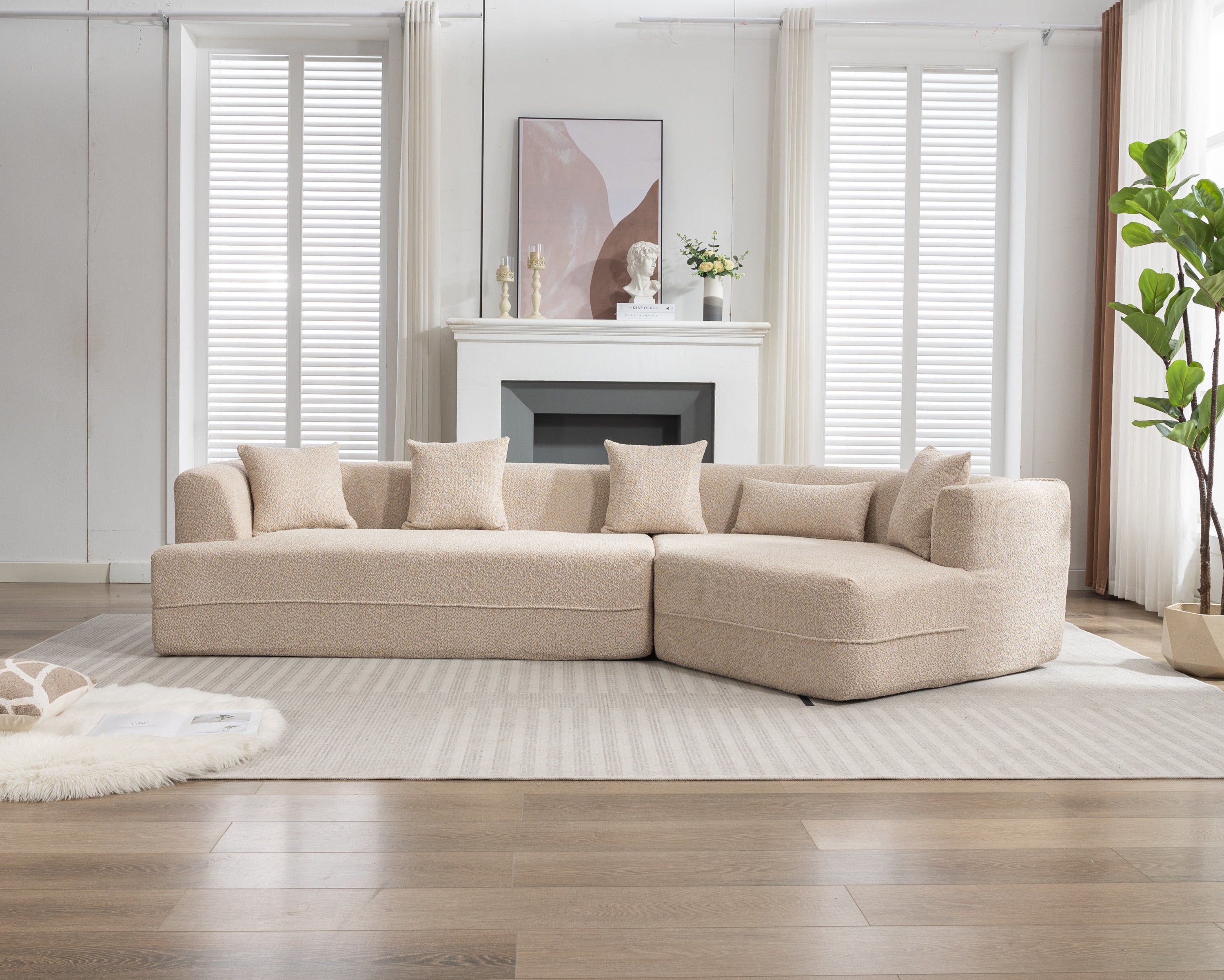 Modular Sectional Living Room Sofa Set, Modern Minimalist Style Couch, Upholstered Sleeper Sofa for Living Room, Bedroom, Salon, 2 PC Free Combination ,Anti-wrinkle,Boucle fabric,Light Brown