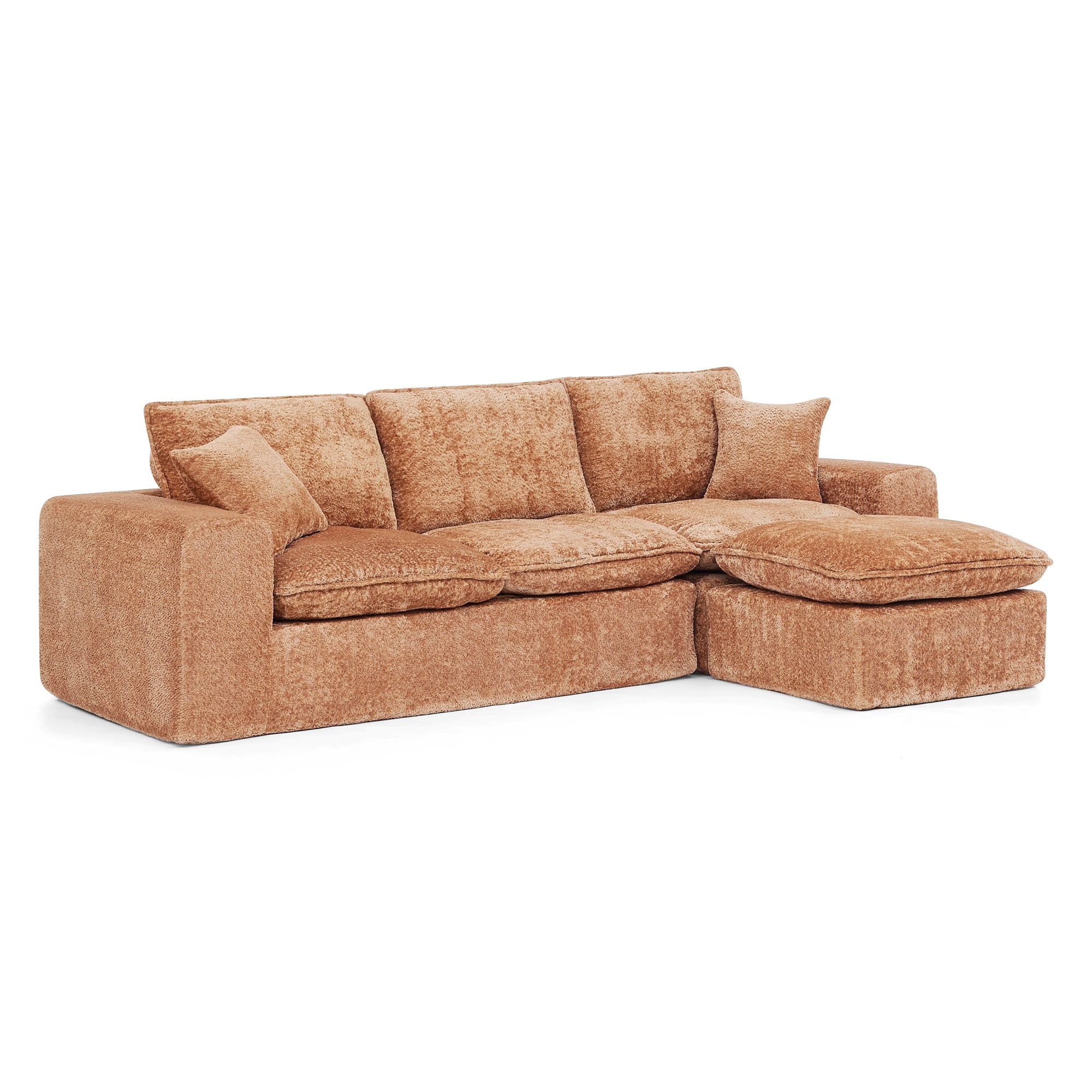 Modern Orange Boucle Sectional Sofa with Reversible Chaise, Cloud-Like Comfort Couch with Pillows, 107'' Living Room Furniture