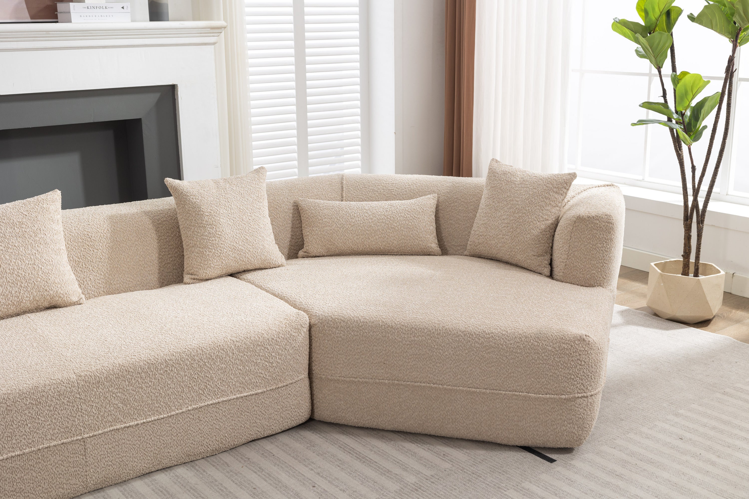 Modular Sectional Living Room Sofa Set, Modern Minimalist Style Couch, Upholstered Sleeper Sofa for Living Room, Bedroom, Salon, 2 PC Free Combination ,Anti-wrinkle,Boucle fabric,Light Brown