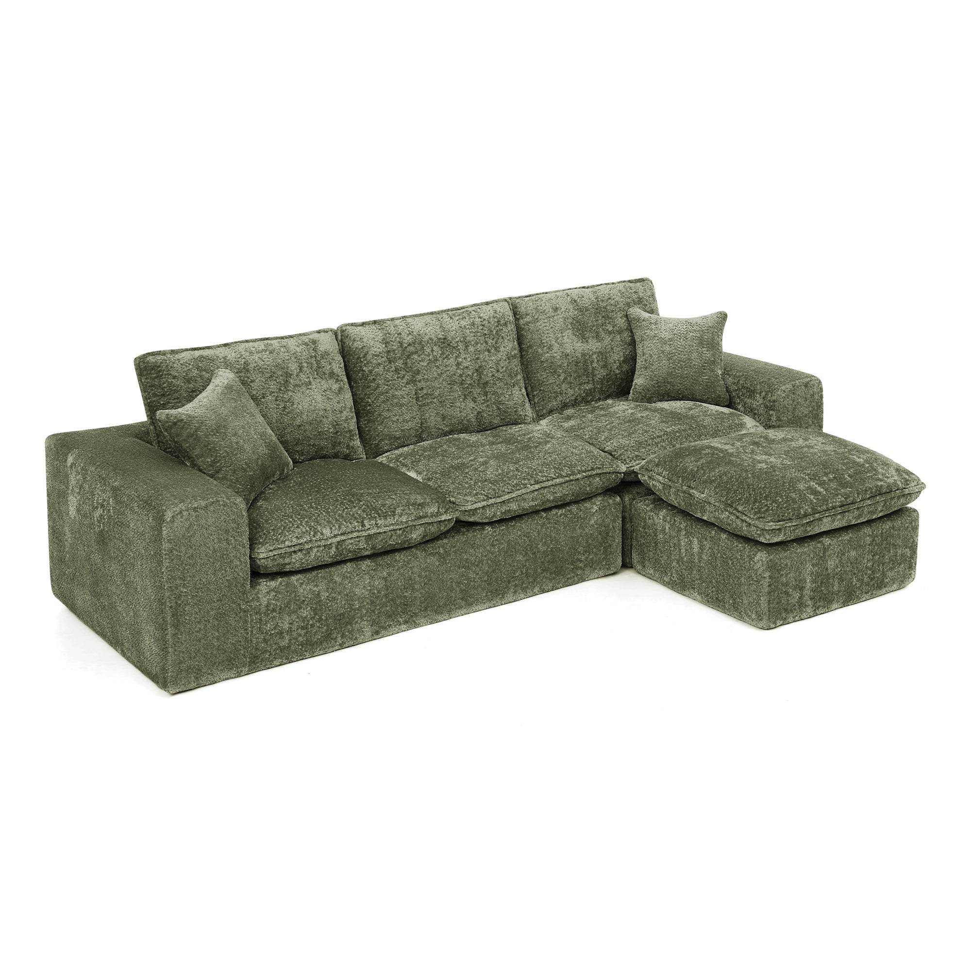 Modern Green Boucle Sectional Sofa with Reversible Chaise, Cloud-Like Comfort Couch with Pillows, 107''