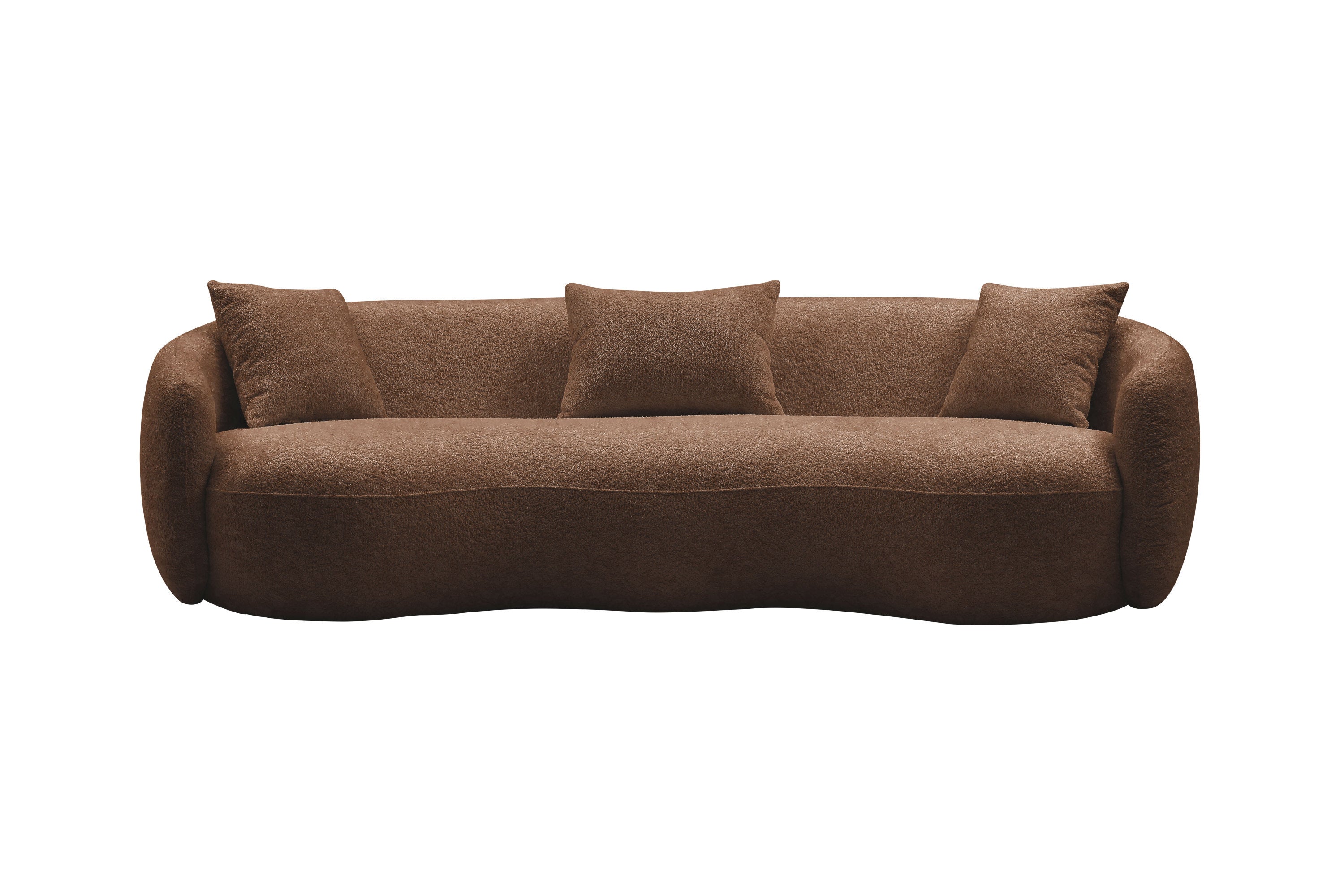 Mid Century Modern Curved Living Room Sofa,  Boucle Fabric Couch for Bedroom, Office, Apartment, Brown