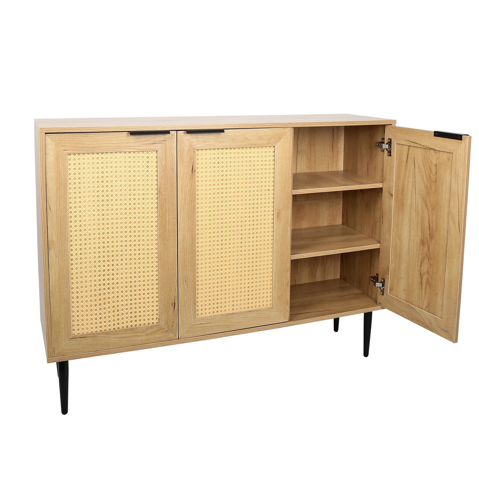 47.24 '' Wide Elegant Kitchen Buffet Storage  Cabinet with 3 Rattan Doors for Bedroom Living Room Kitchen Cupboard Wooden Furniture with 3-Tier Shelving ,Natural Color