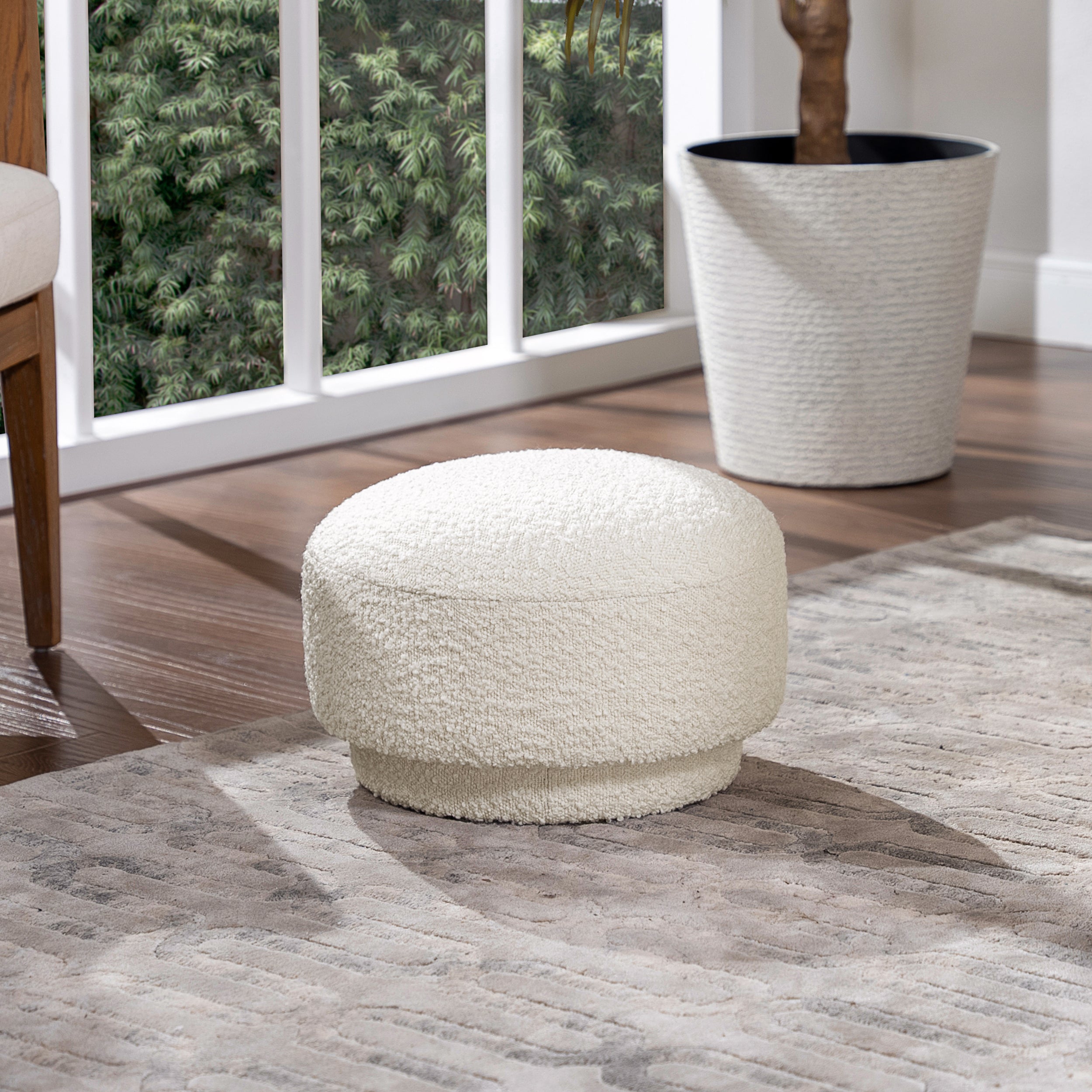 Fuji 15' Mushroom Footstool Ottoman, Ivory White Boucle