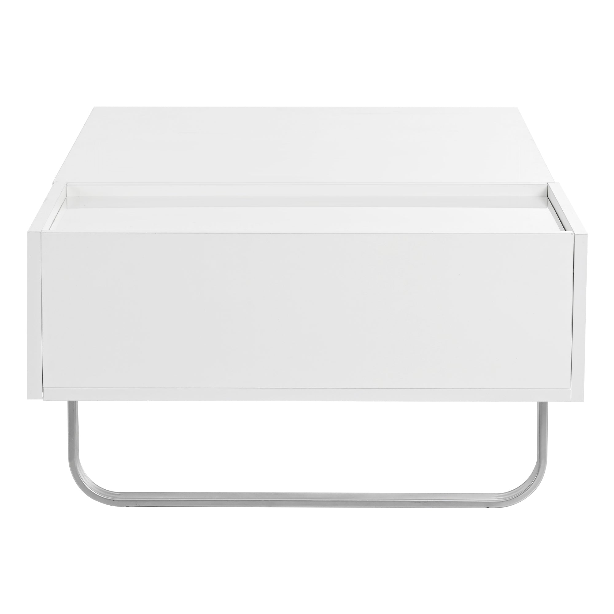 [VIDEO provided] ON-TREND Multi-functional Coffee Table with Lifted Tabletop, Contemporary Cocktail Table with Metal Frame Legs, High-gloss Surface Dining Table for Living Room, White