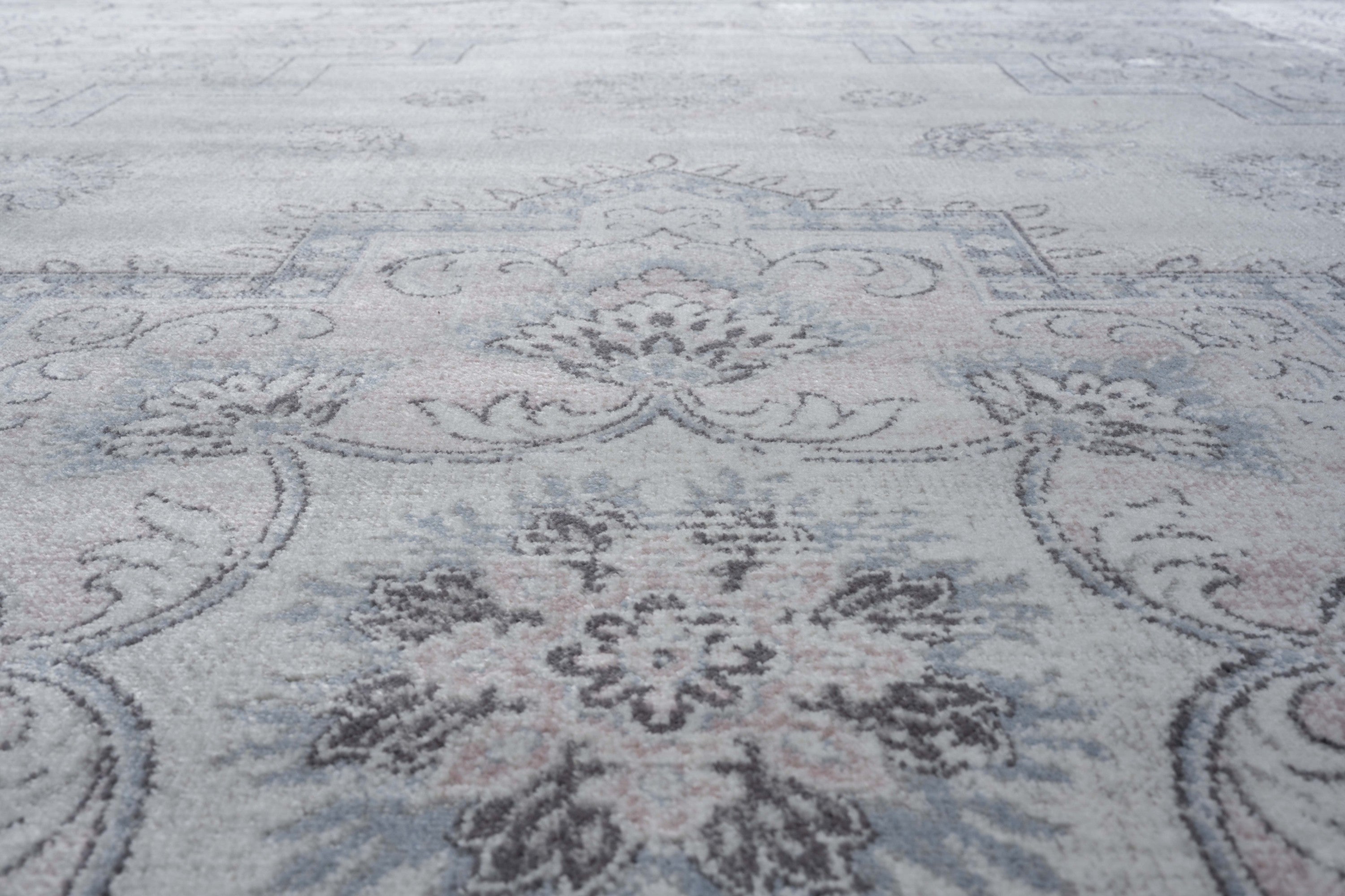 Calanthe Gray, Blush, Blue, Ivory Viscose Area Rug 5x8
