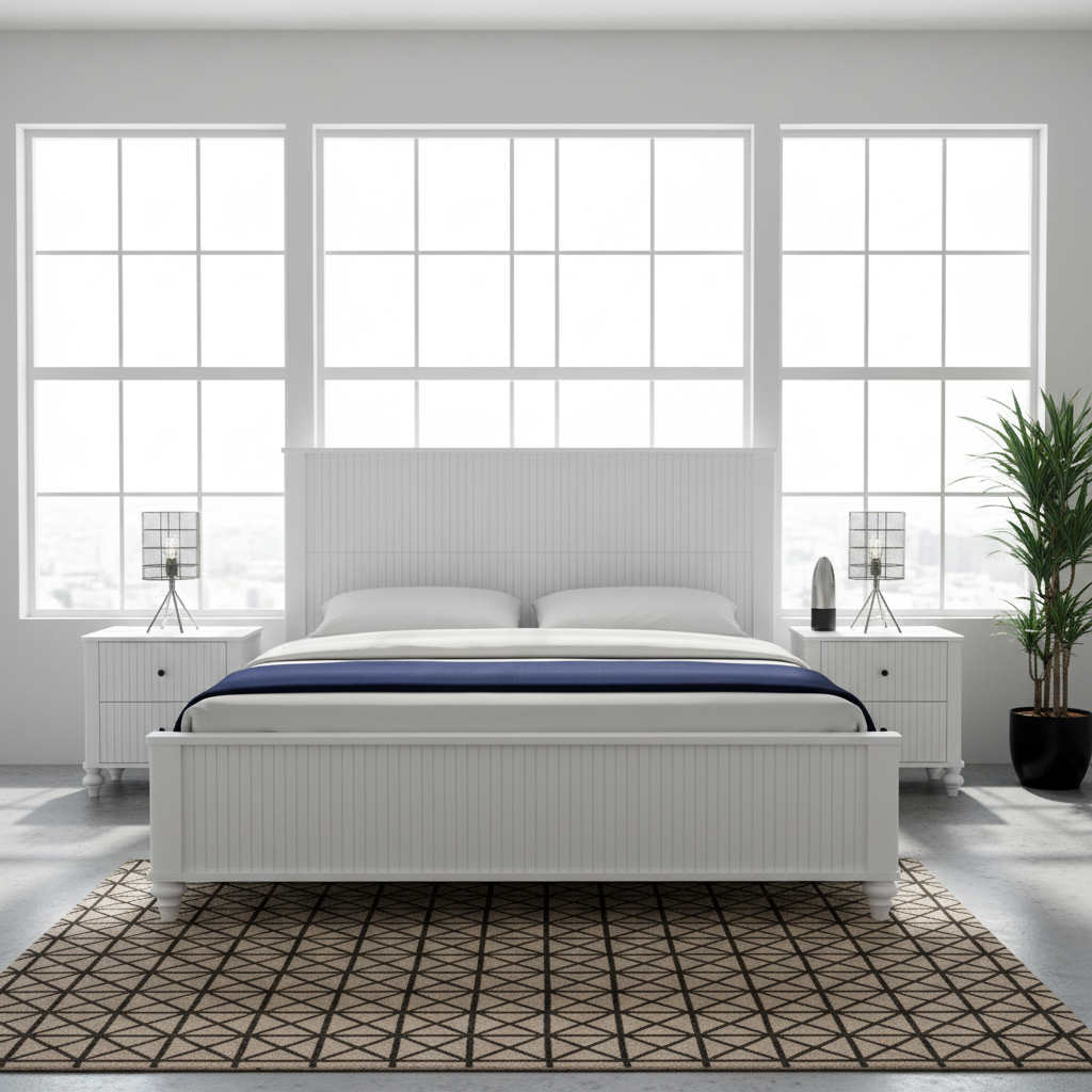 King Size Bed Frame in White - Solid Pine Wood & MDF, No Box Spring Needed, Modern Wooden Bed with Headboard and Footboard