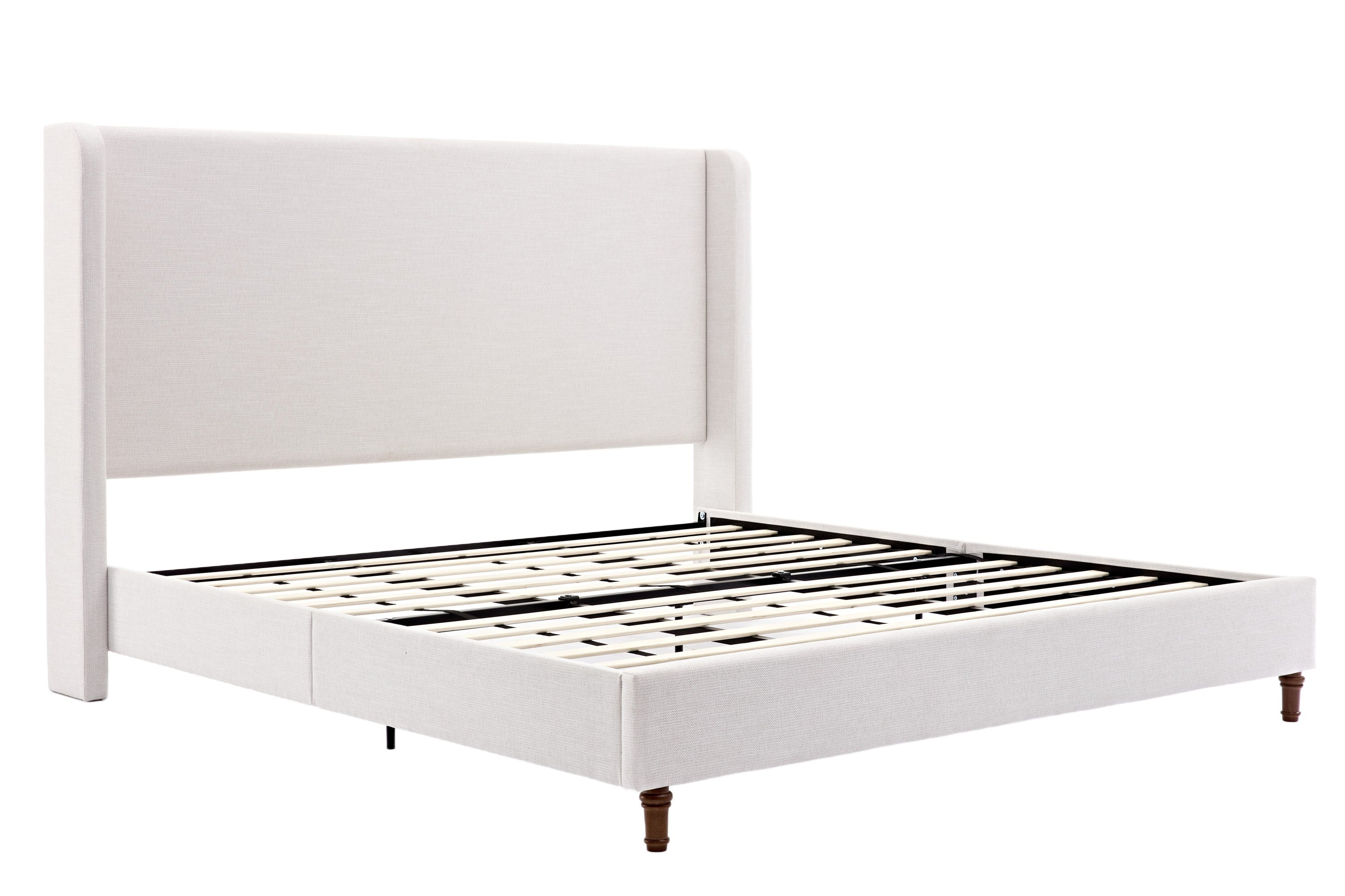 Harper Tall Headboard Upholstered Bed / 54" High Headboard / Elegant Simplicity / No Box Spring Needed / Easy Assembly / King / Textured Ivory Canvas