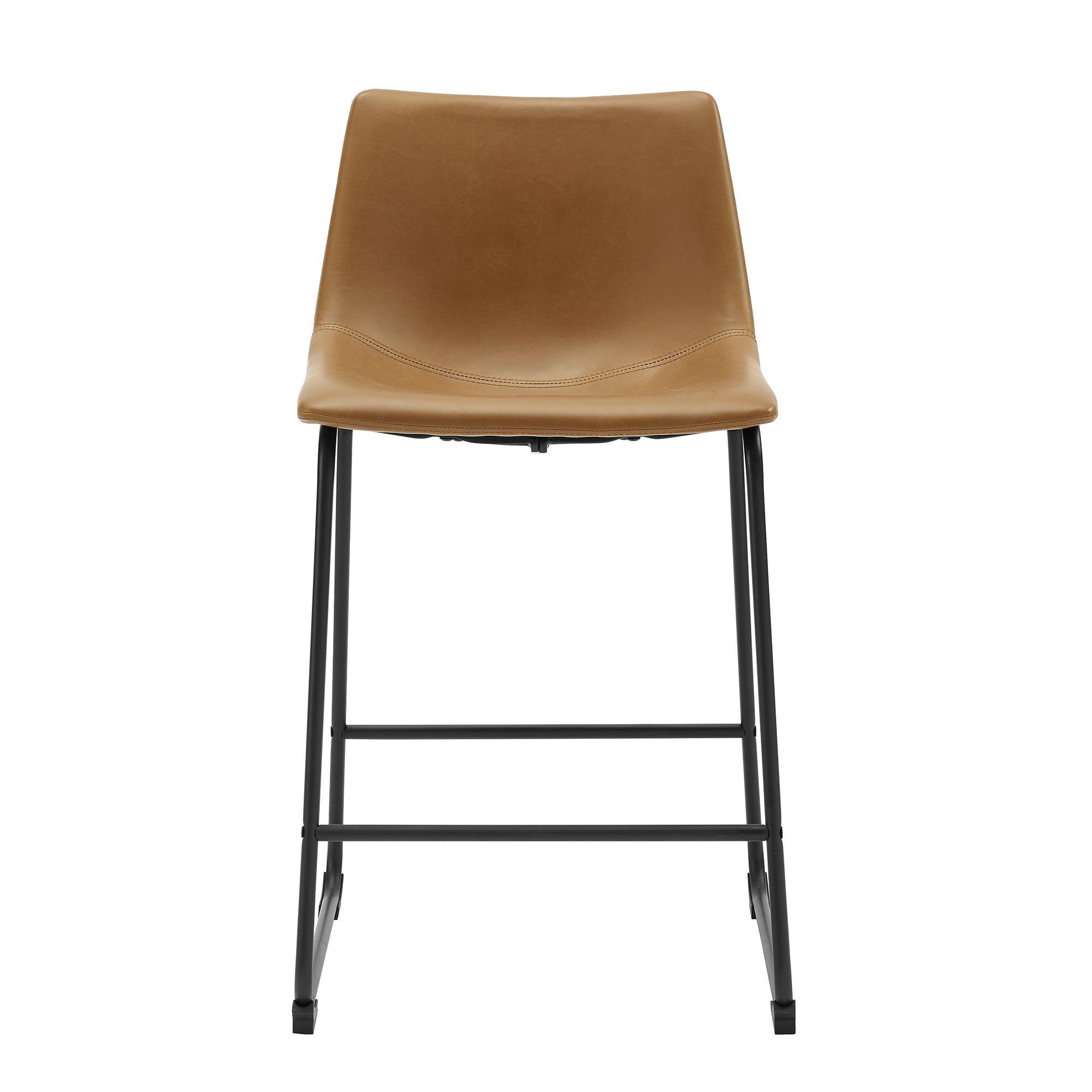 Industrial Faux Leather Counter Stools, Set of 2 - Whiskey Brown