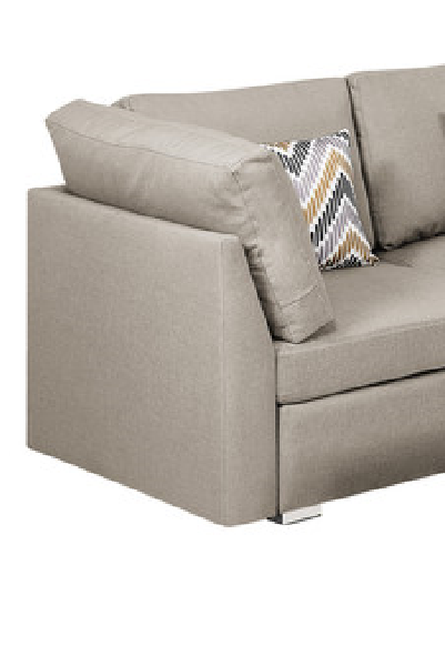 Amira Beige Fabric Reversible Sectional Sofa with Ottoman and Pillows