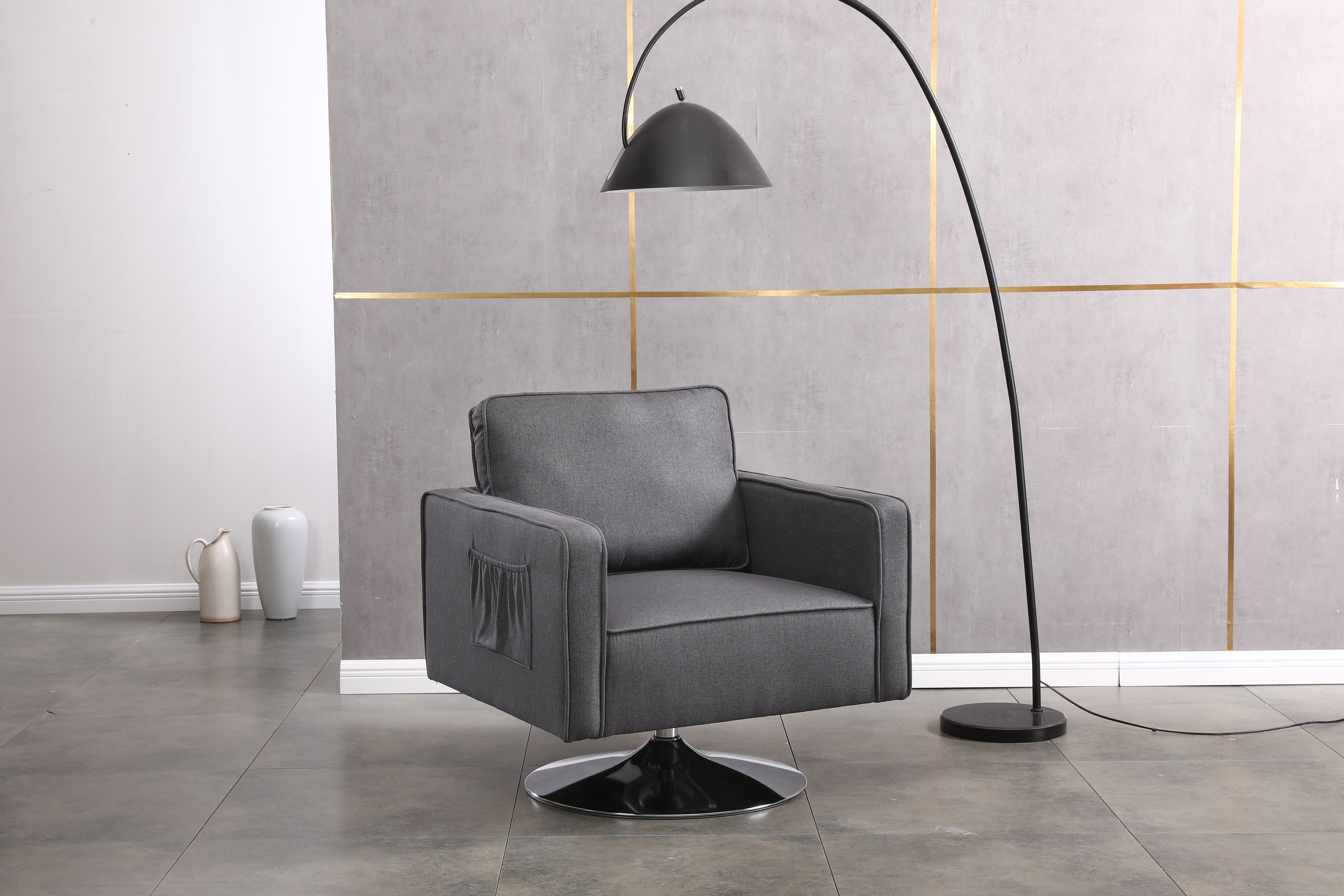 Modern Linen Swivel Accent Chair ,Comfy Armchair with 360 Degree Swiveling for Living Room, Bedroom, Reading Room, Home Office (Dark Grey)