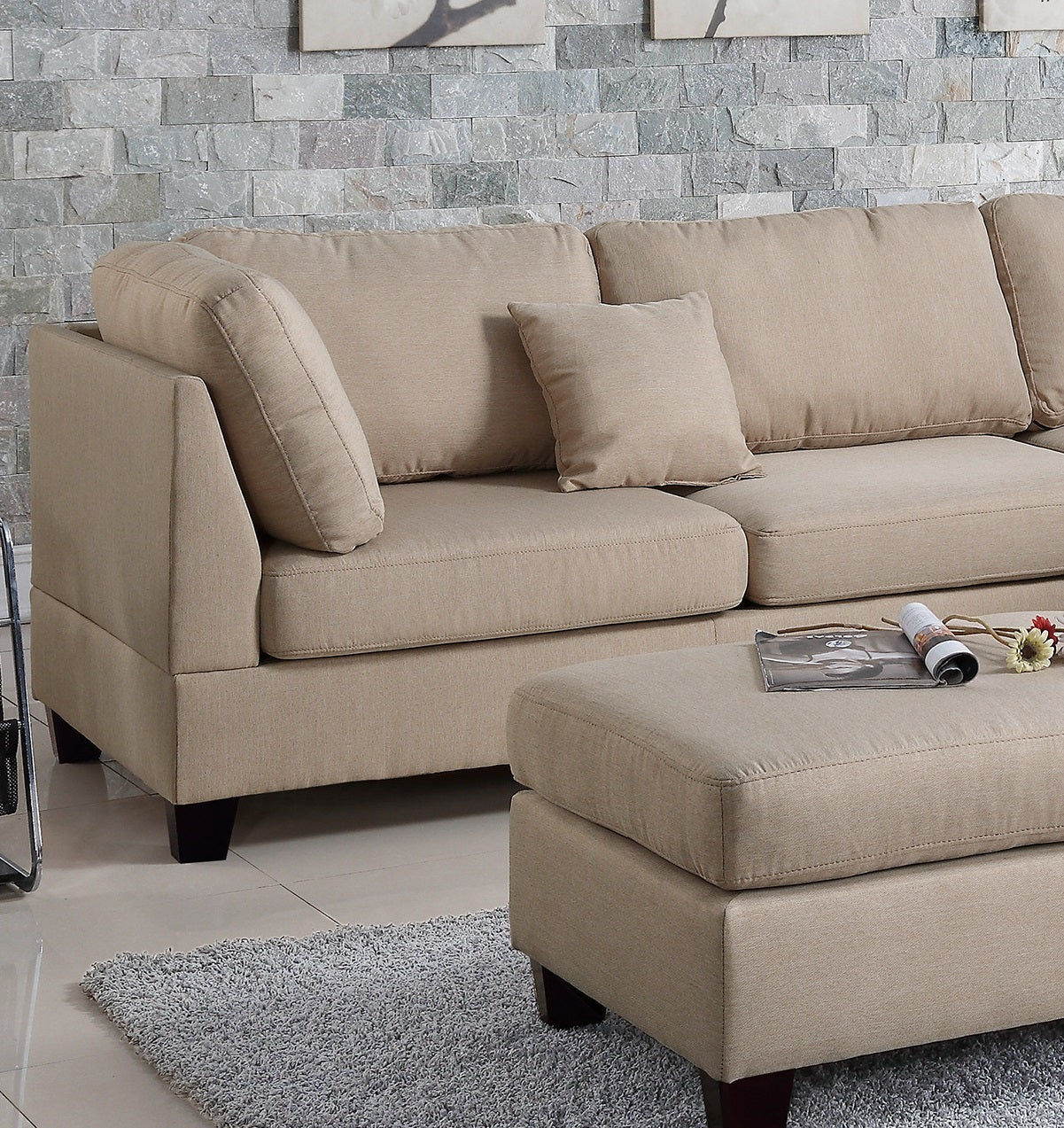 Sand Color Linen Like Fabric 3pcs Sectional Reversible