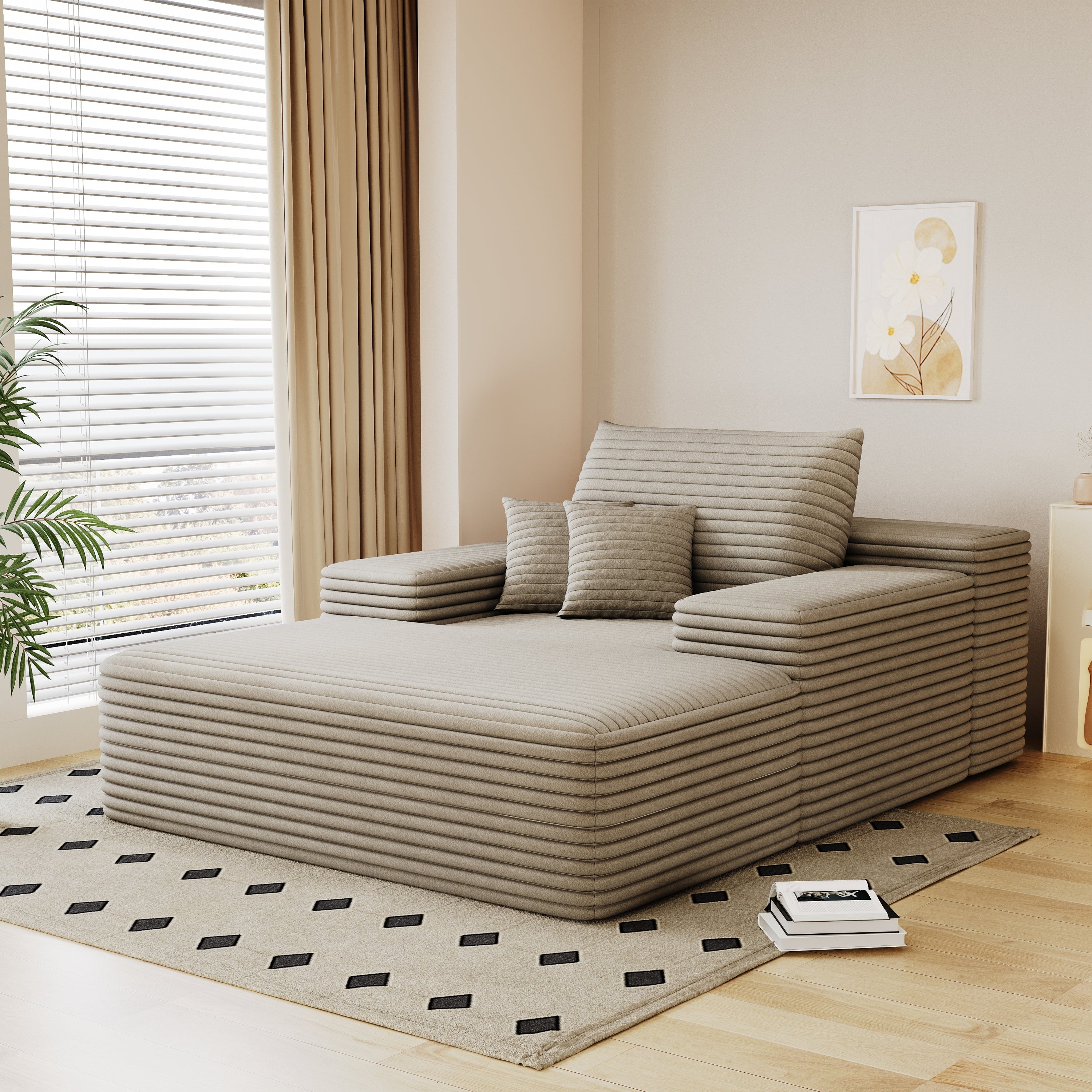 68'*51' Chaise Lounge Chair Indoor, Oversized Upholstered Sofa Bed, Sleeper Couch Reading Chairs Fluffy Plush Faux Fur Cloud Sofas Couches for Living Room,Camel