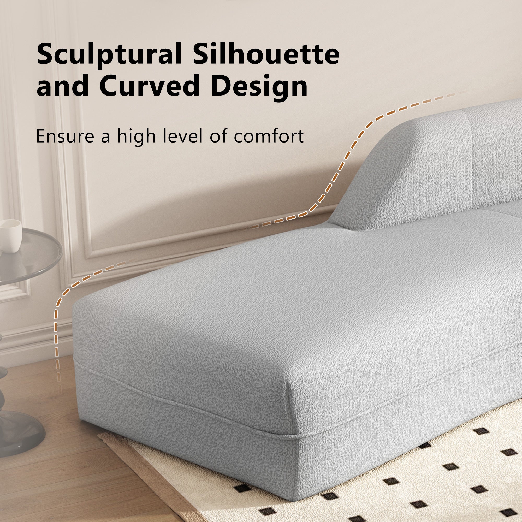 109.4" Grey Curved Chaise Lounge