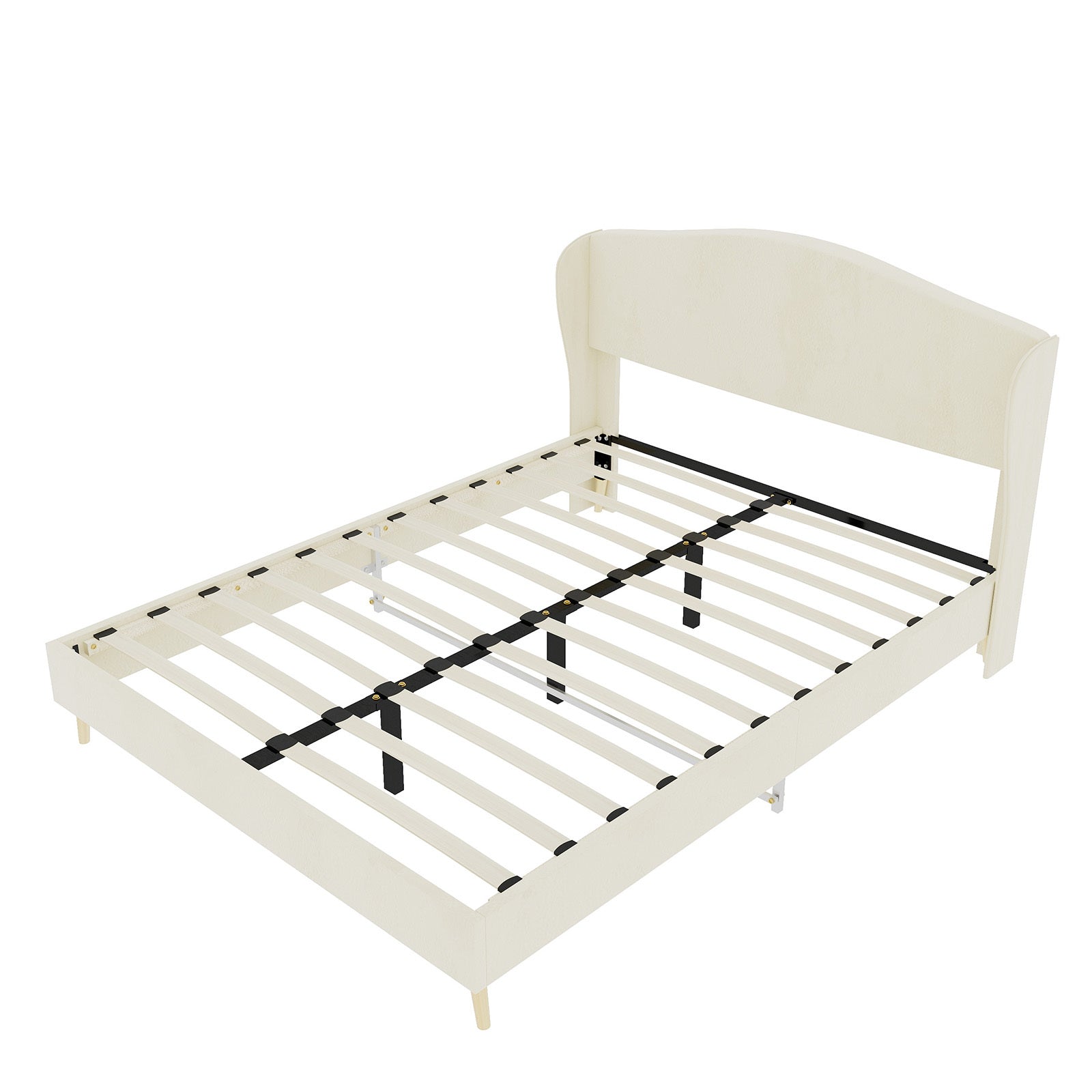 Velvet Upholstered Bed - Queen Size, Beige, Tufted Headboard, Durable Velvet Fabric, Luxurious Comfort for Master Bedroom