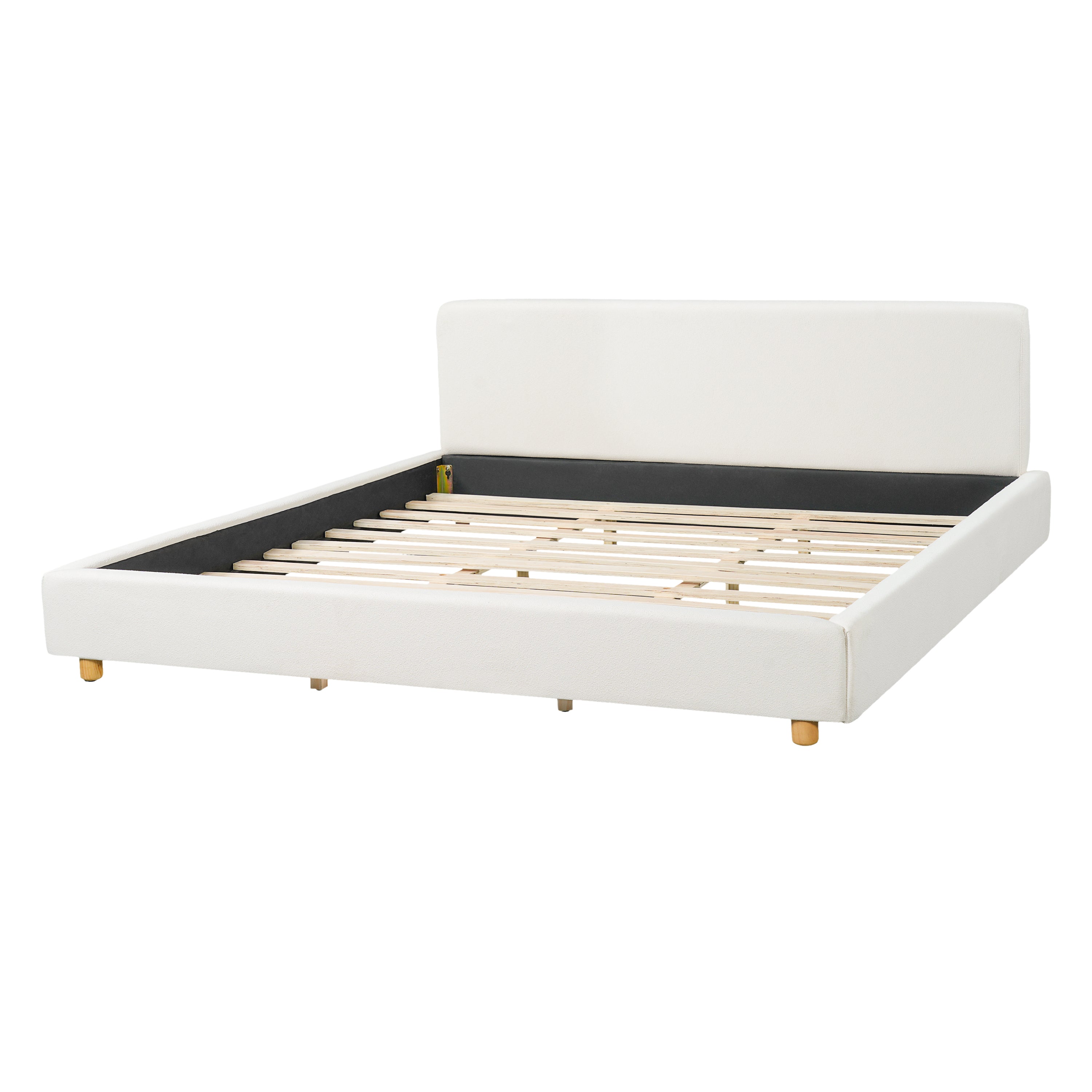 Modern White Boucle Upholstered King Platform Bed Frame with Thick Headboard, Wood Slats Support, No Box Spring Needed, Easy Assembly