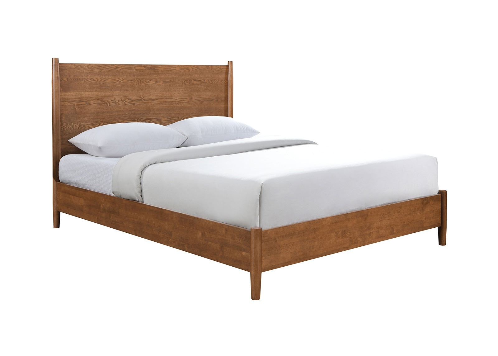 Walnut Color Panel Headboard Eastern King Size Bed Solid wood 1pc Bedframe Mattress Ready Mid-Century Modern Style