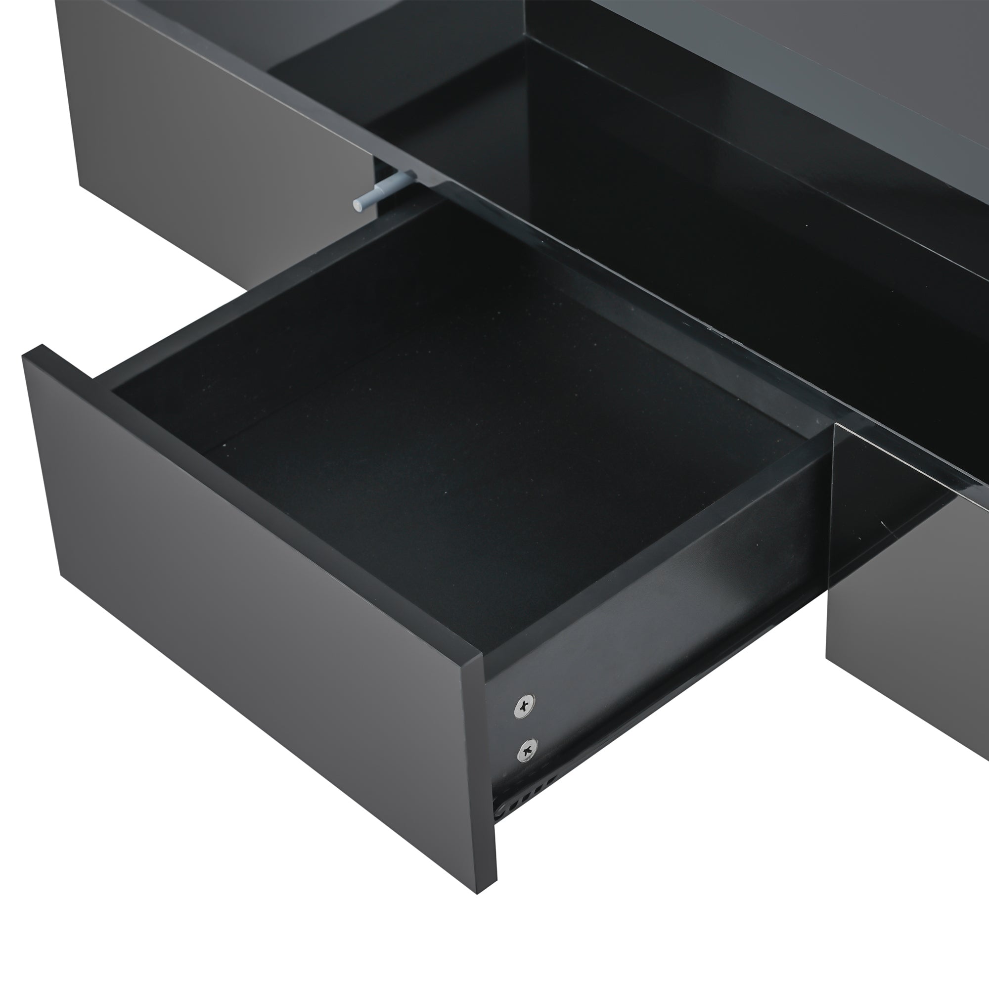 ON-TREND Modern Glossy Coffee Table With Drawer, 2-Tier Rectangle Center Table with LED lighting for Living room, 39.3''x19.6''x15.3'', Black
