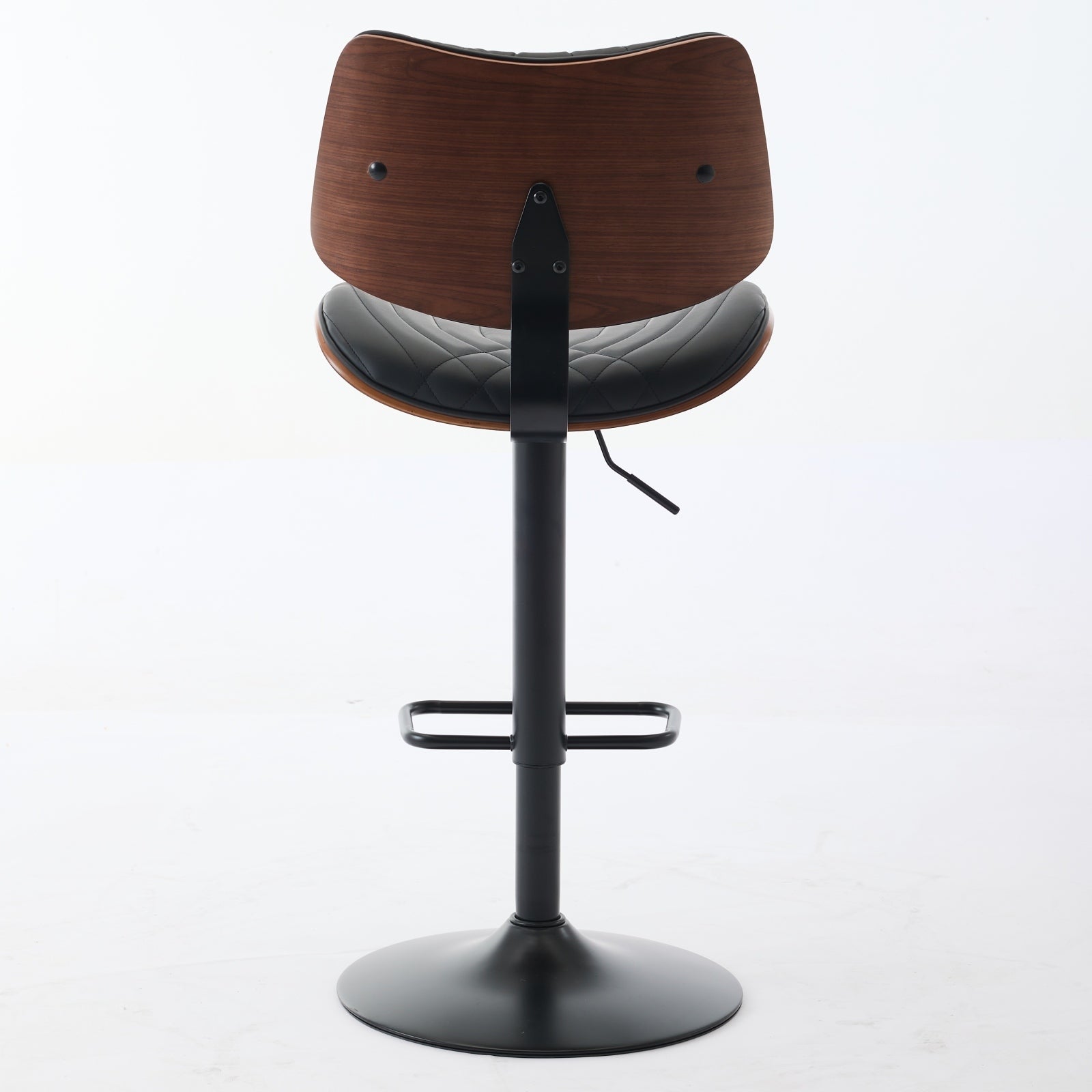 Walnut Bentwood Bar Stools Mid Century Modern Adjustable Counter Height Black Leather Upholstered 360°Swivel Bar Chairs for Kitchen Island/Dining Room/Cafe, 1 chair/1carton,Black