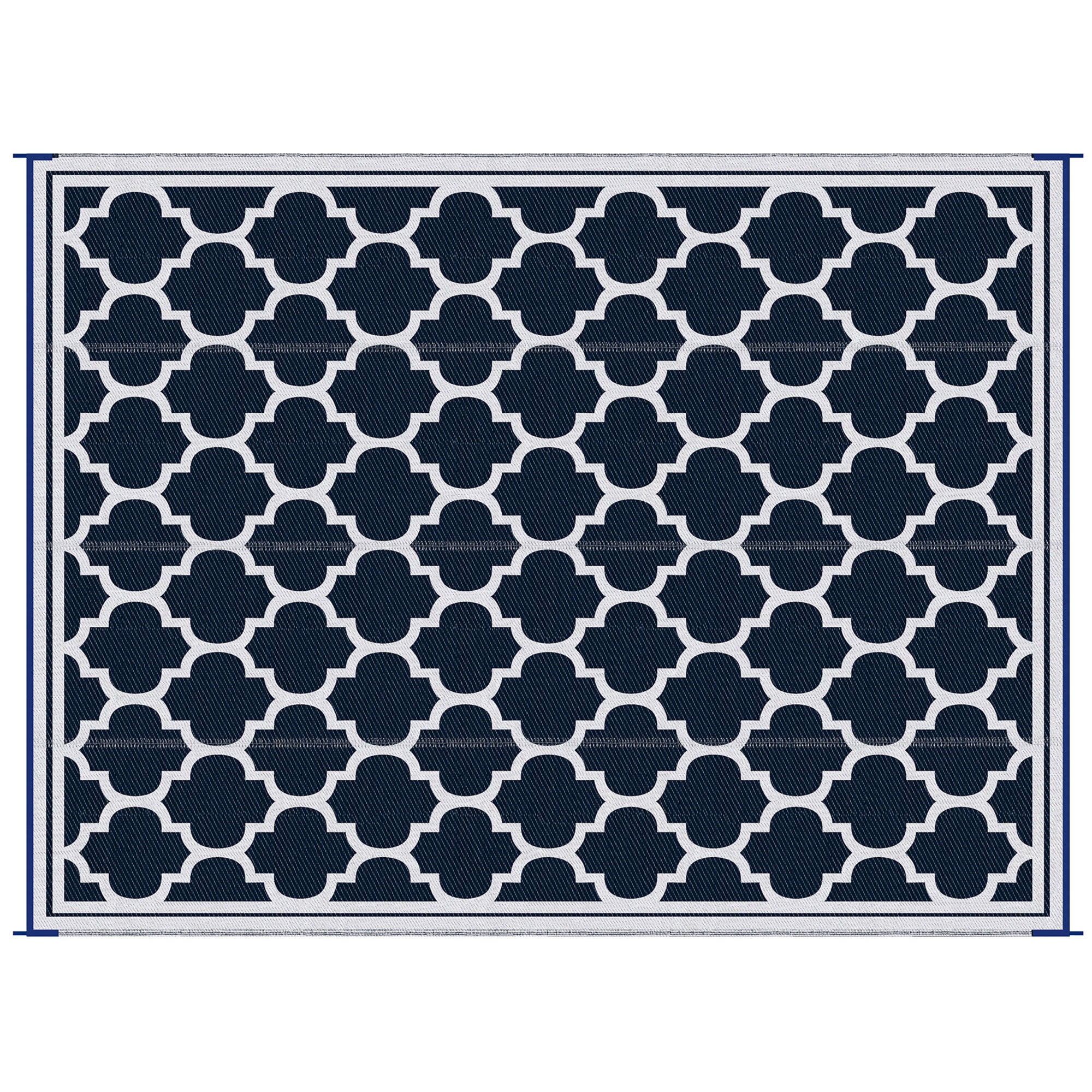 Outsunny Reversible Outdoor Rug Carpet, 9' x 18' Waterproof Plastic Straw Rug, Portable RV Camping Rugs with Carry Bag, Large Floor Mat for Backyard, Deck, Picnic, Beach, Blue & White