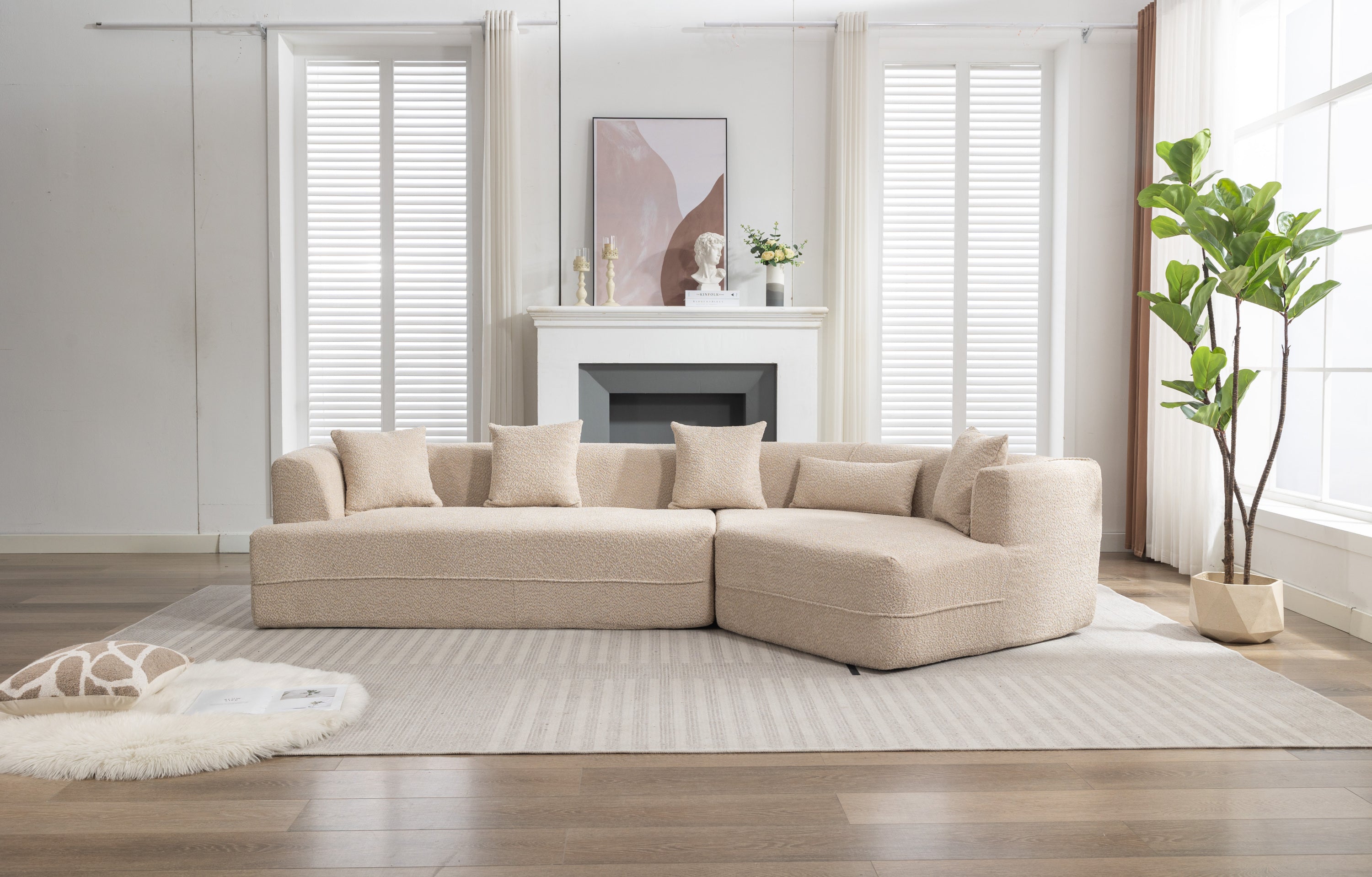 Modular Sectional Living Room Sofa Set, Modern Minimalist Style Couch, Upholstered Sleeper Sofa for Living Room, Bedroom, Salon, 2 PC Free Combination ,Anti-wrinkle,Boucle fabric,Light Brown