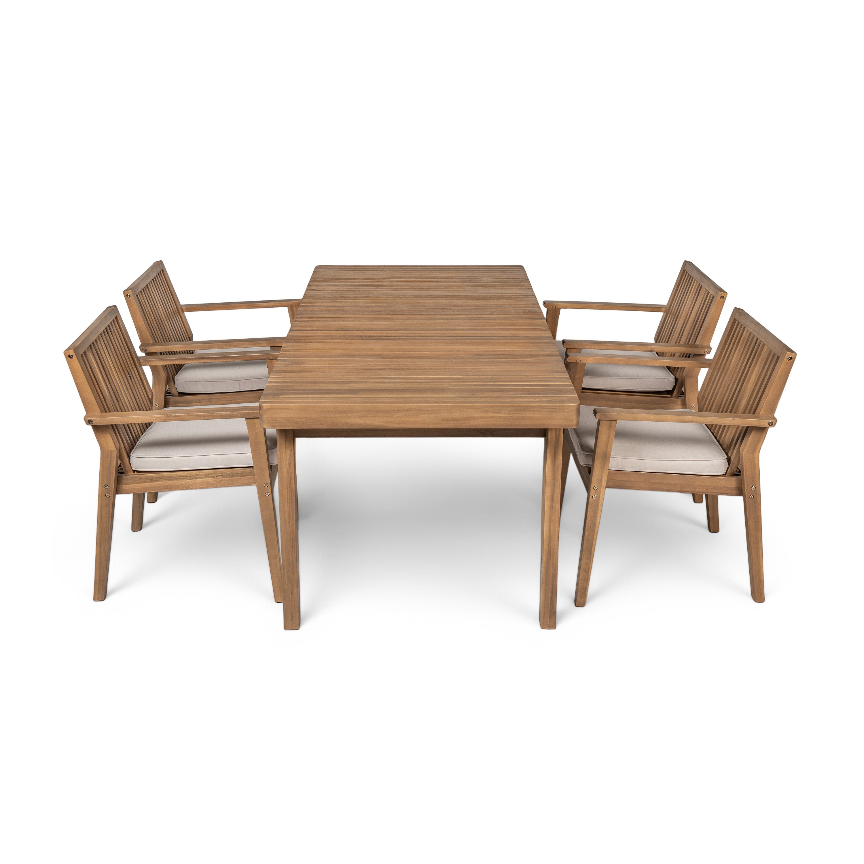 Durable 5 - Piece Patio Furniture Set Acacia Wood Table and 4 Heavy-Duty Cushioned Chairs, Brown