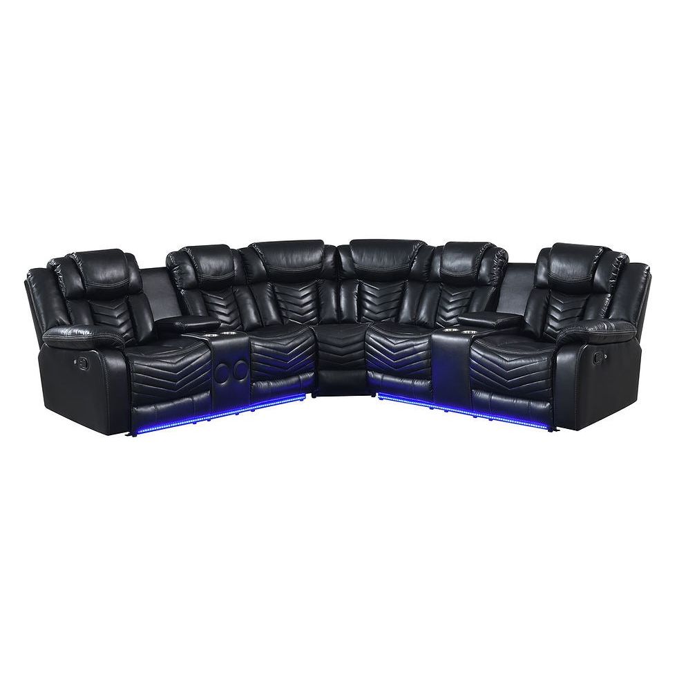 Lucky Charm Black Reclining Sectional with LED Lights, view 2