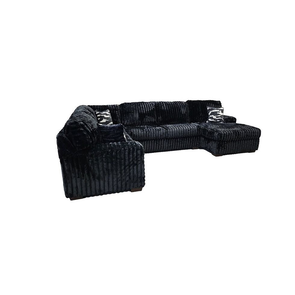 Austin Black Corduroy Sectional with Chaise, view 4