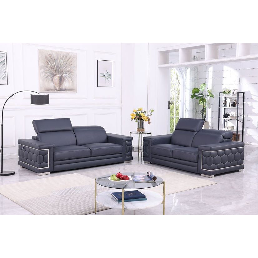 Favo Dark Navy Italian Leather Match Sofa and Loveseat Set, view 2