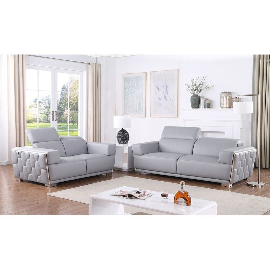 Hexor Light Blue Italian Leather Match Sofa and Loveseat Set, view 2