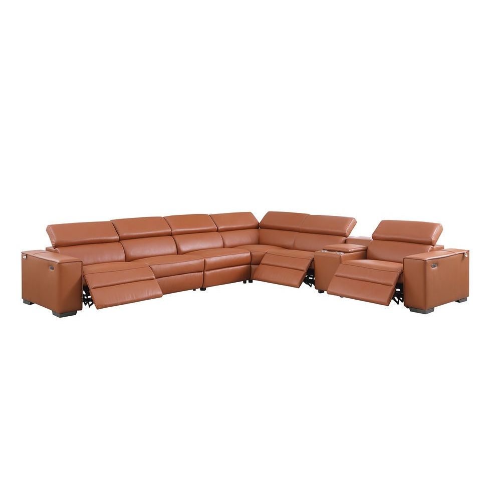 Picasso Caramel Italian Leather Match 7-Piece Power Reclining Sectional, view 2