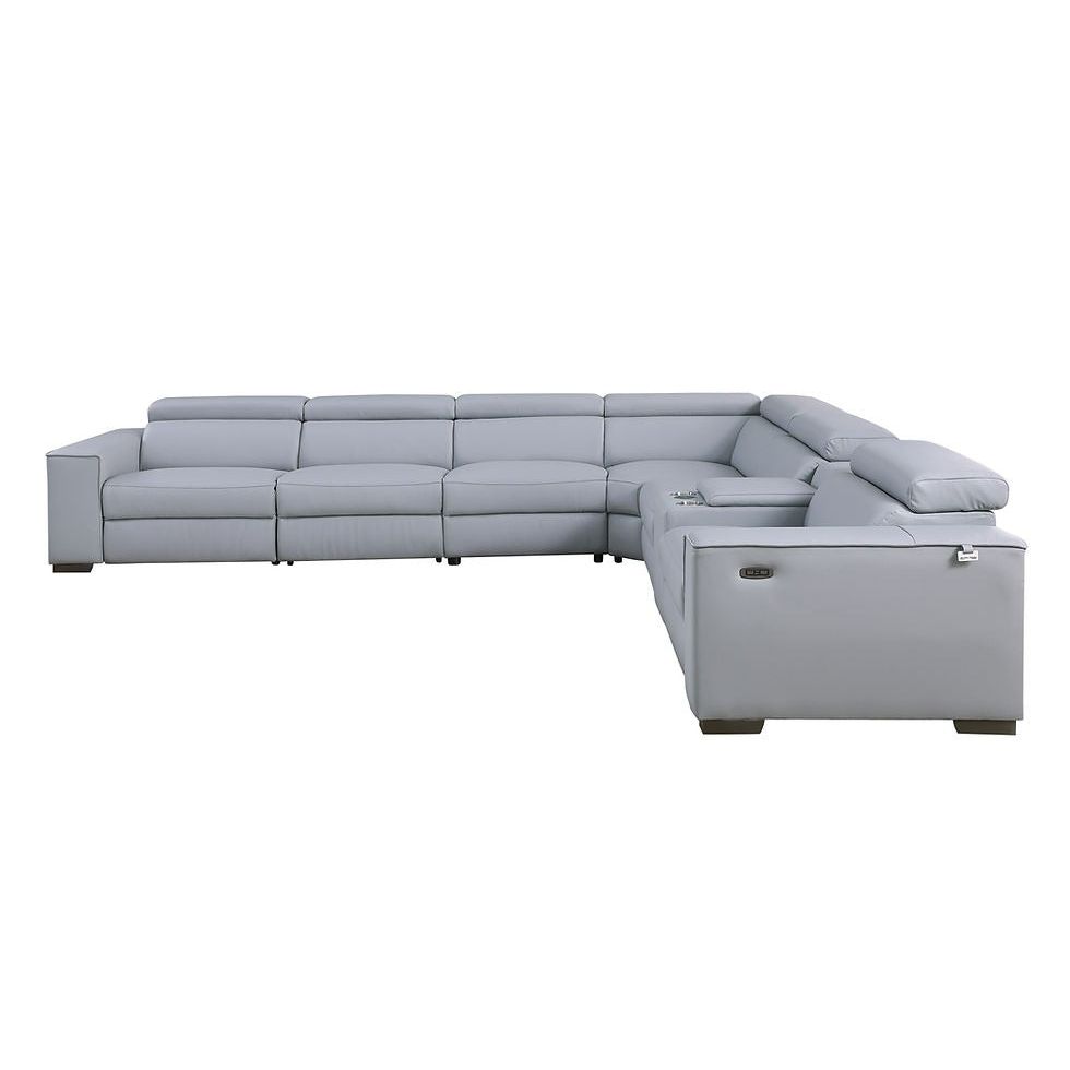 Picasso Light Blue Italian Leather Match 7-Piece Power Reclining Sectional, view 2