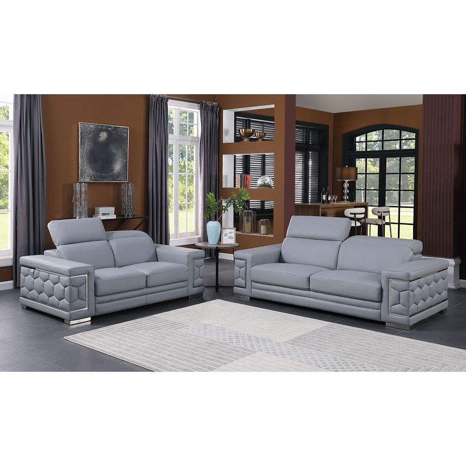 Favo Light Blue Italian Leather Match Sofa and Loveseat Set