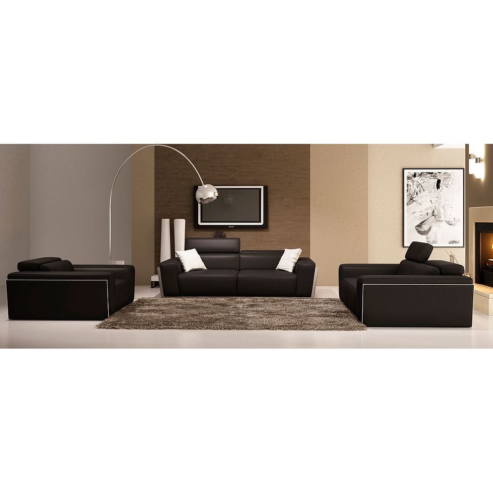 Domo Black Italian Leather Match Sofa and Loveseat Set