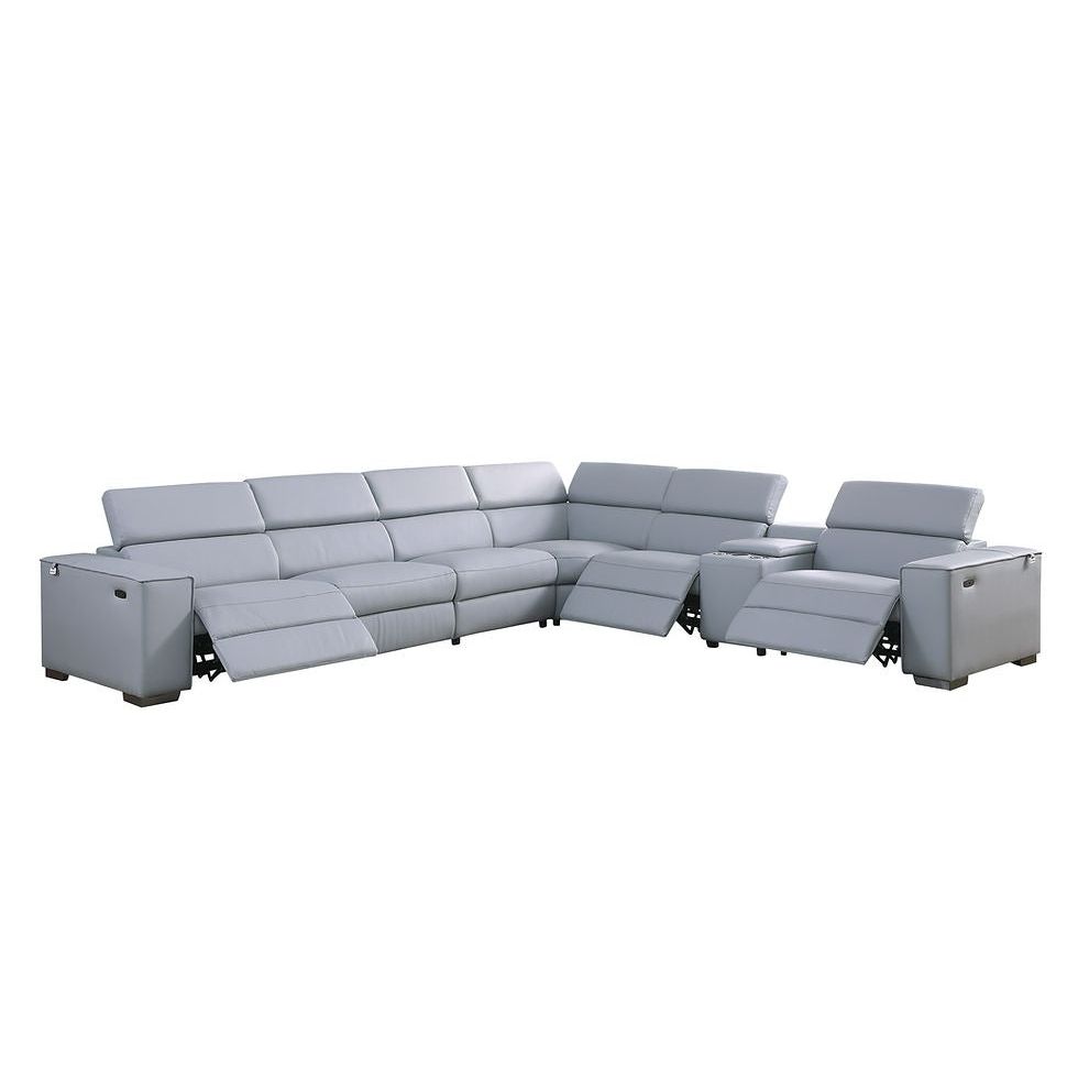 Picasso Light Blue Italian Leather Match 7-Piece Power Reclining Sectional, view 3