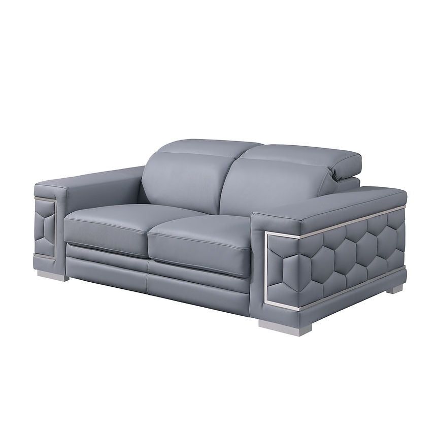 Favo Light Blue Italian Leather Match Sofa and Loveseat Set, view 3
