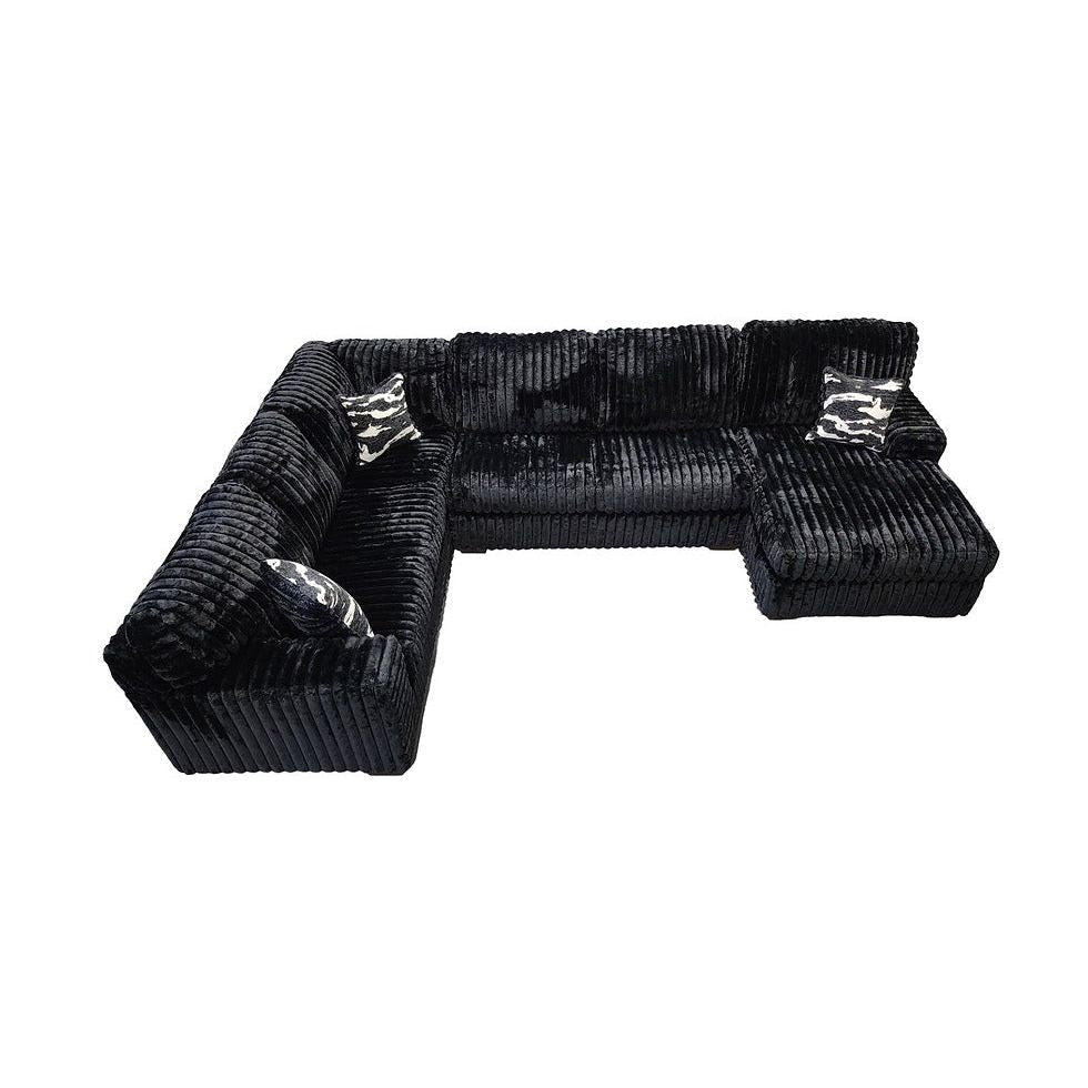 Austin Black Corduroy Sectional with Chaise, view 2
