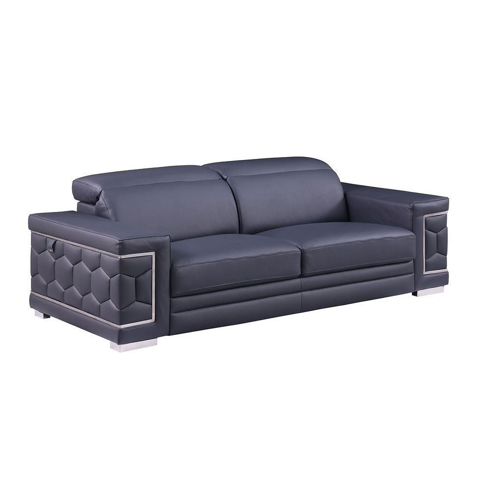 Favo Dark Navy Italian Leather Match Sofa and Loveseat Set, view 3