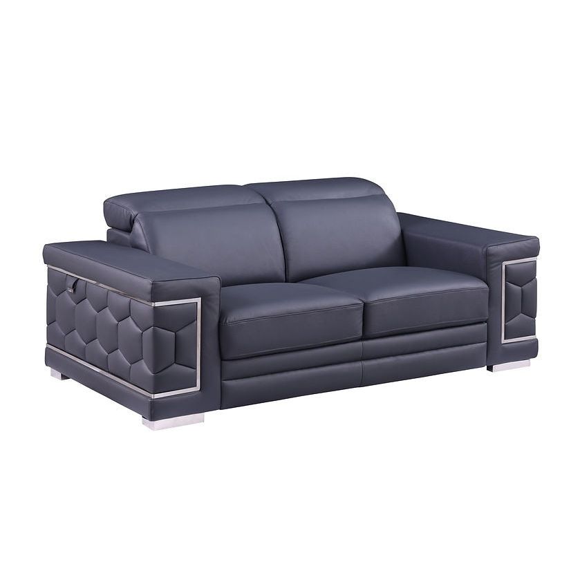 Favo Dark Navy Italian Leather Match Sofa and Loveseat Set, view 4