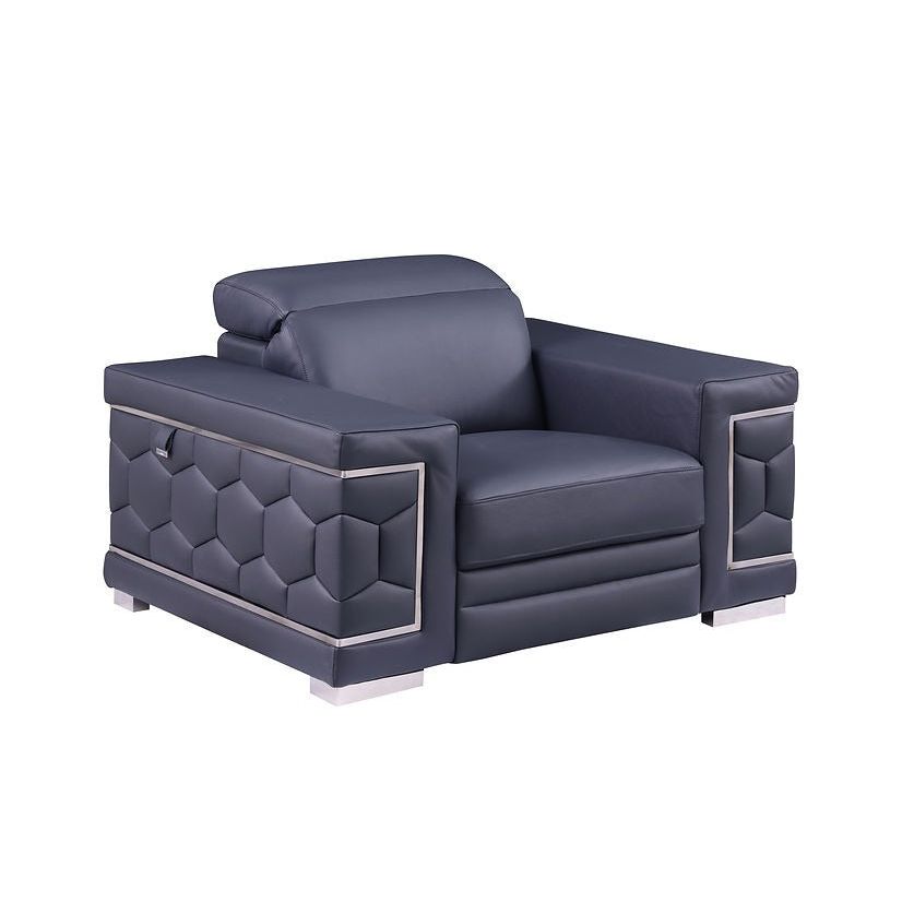 Favo Dark Navy Italian Leather Match Sofa and Loveseat Set, view 5