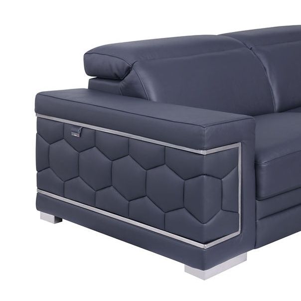 Favo Dark Navy Italian Leather Match Sofa and Loveseat Set, view 6