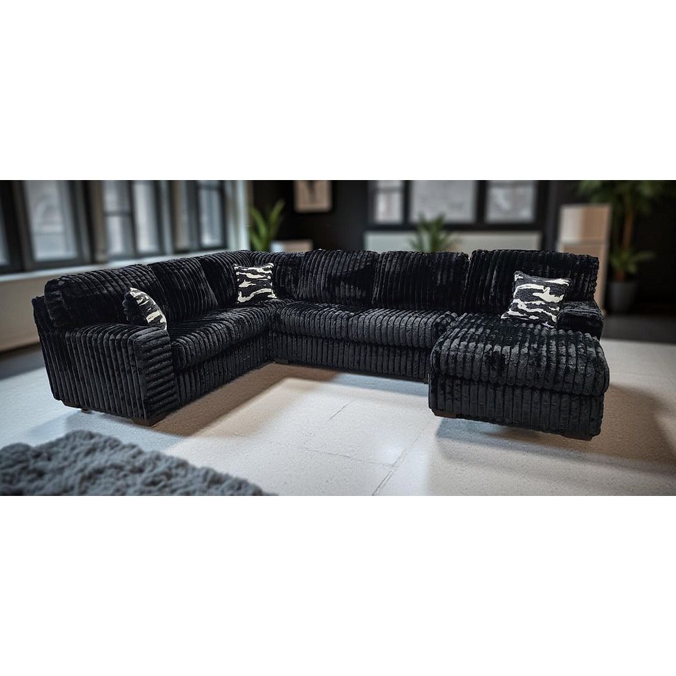 Austin Black Corduroy Sectional with Chaise, view 5