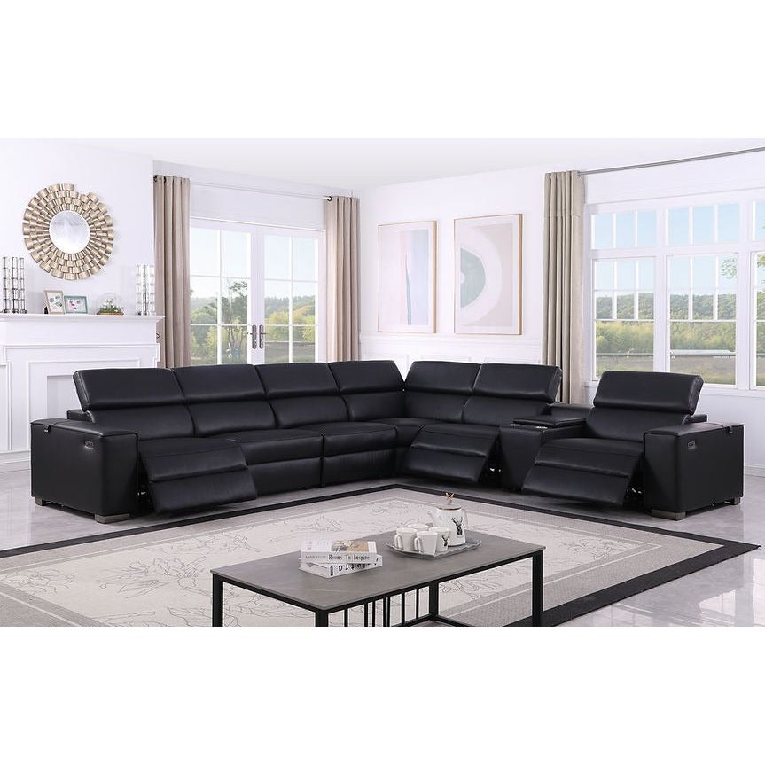 Picasso Black Italian Leather Match 7-Piece Power Reclining Sectional