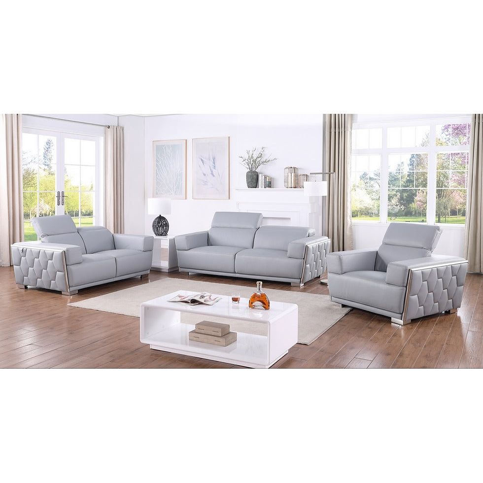 Hexor Light Blue Italian Leather Match Sofa and Loveseat Set