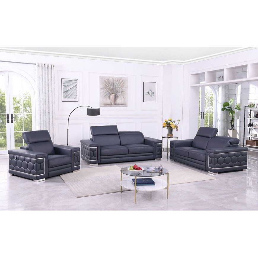 Favo Dark Navy Italian Leather Match Sofa and Loveseat Set