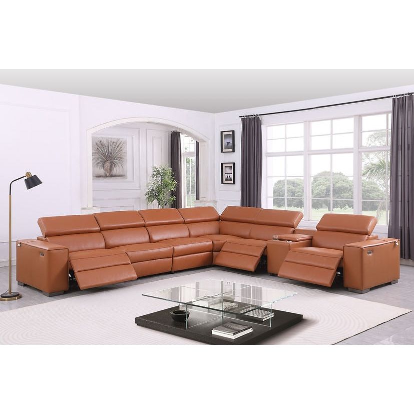 Picasso Caramel Italian Leather Match 7-Piece Power Reclining Sectional