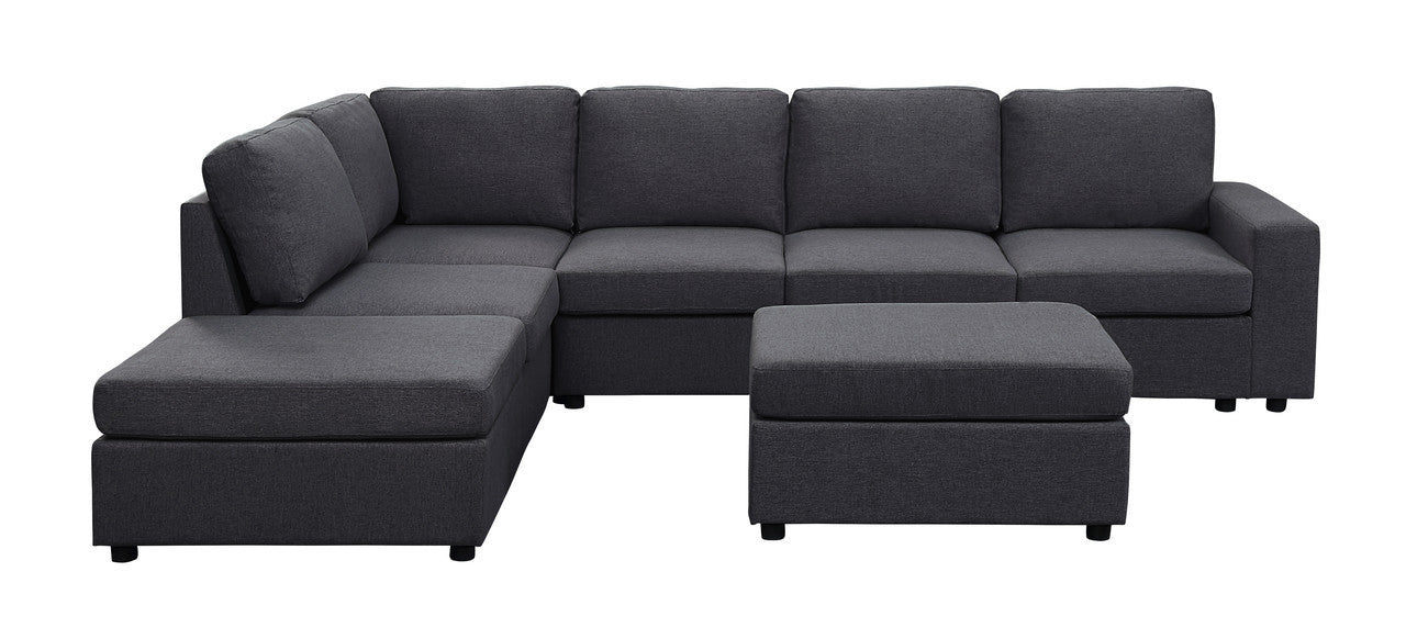 Marley Modular Sectional Sofa with Ottoman in Dark Gray Linen